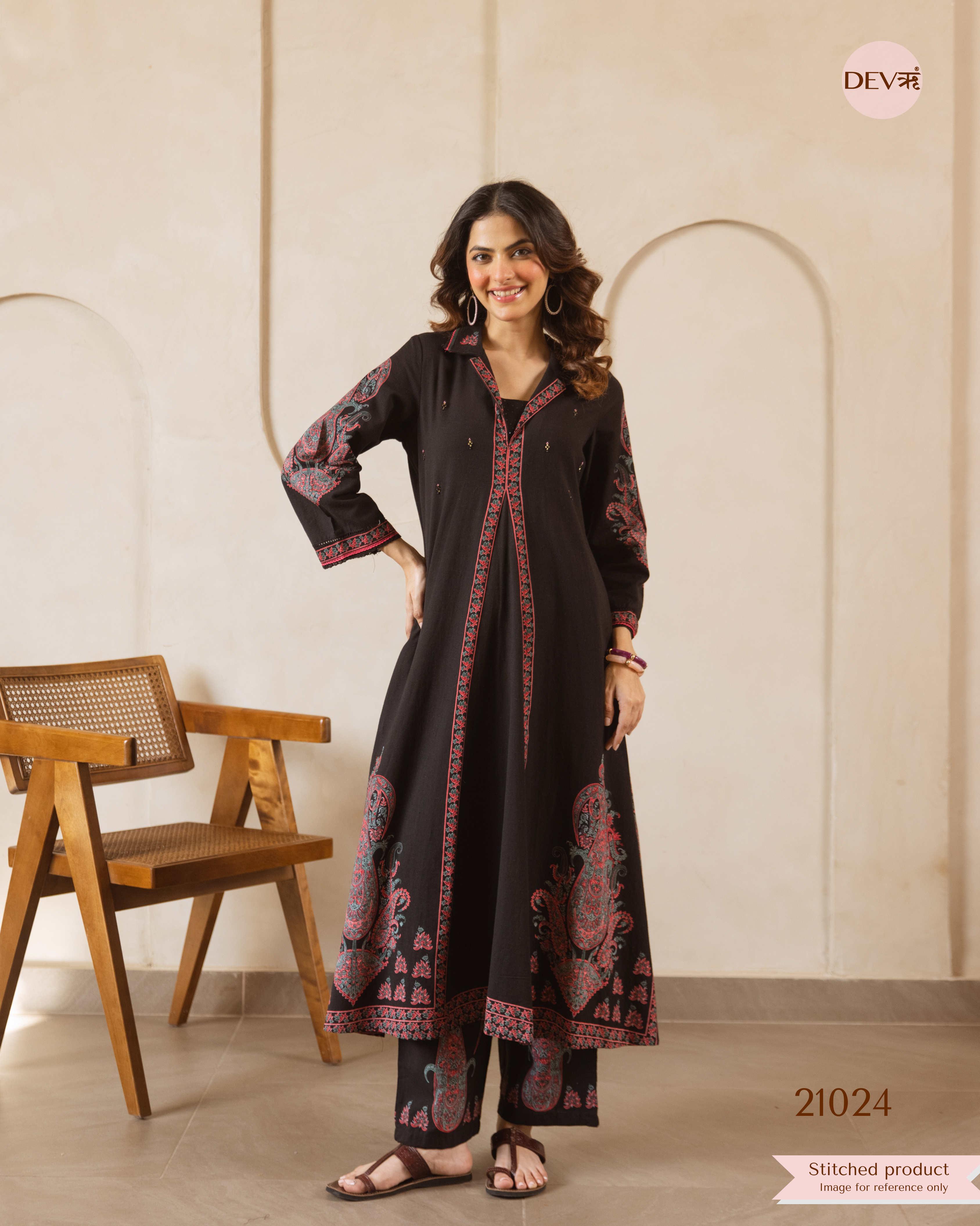 Mehr Cotton Slub Printed Black 2-Piece Set (Devri – D.No 21024)