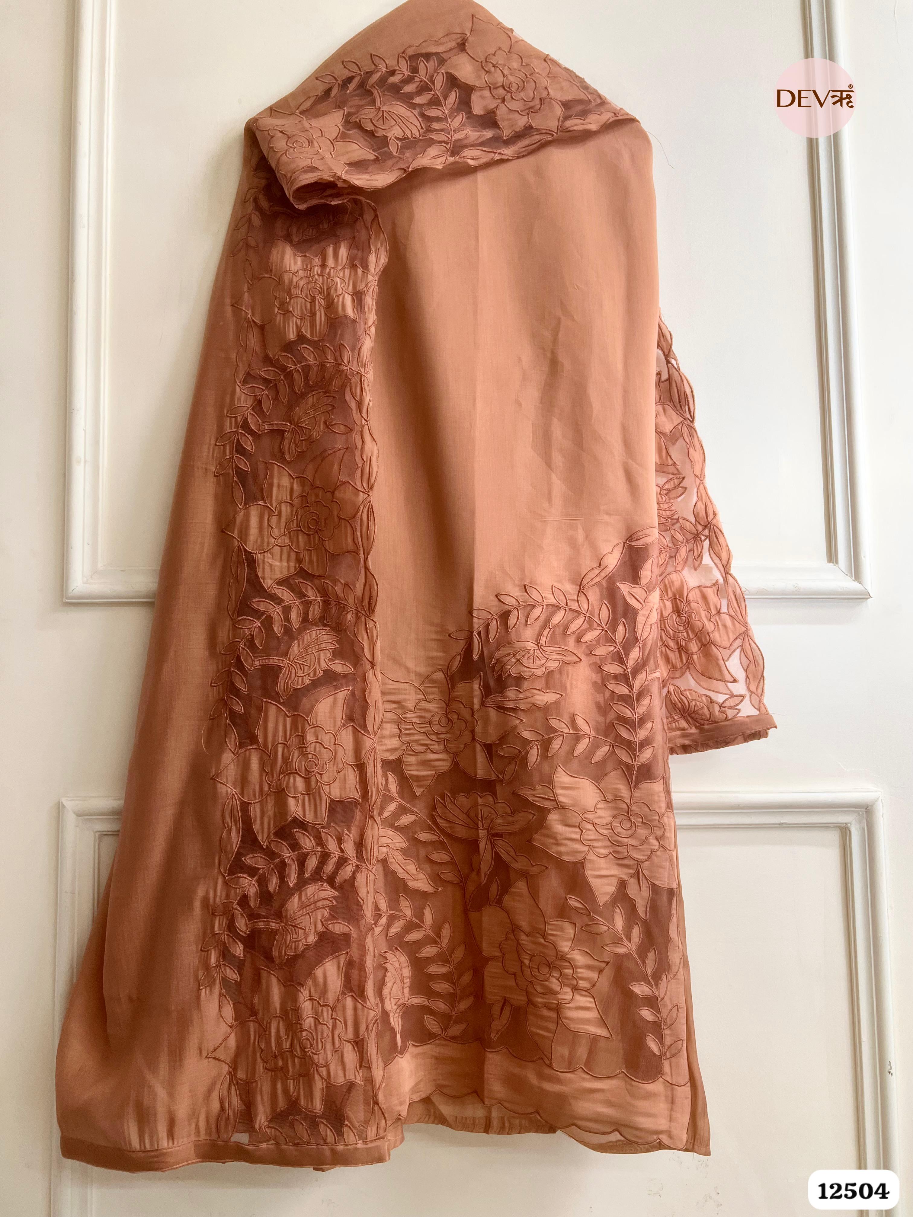 Copper Modal Silk Embroidered Unstitched 3-Piece Suit (Devri – D.No.12504)