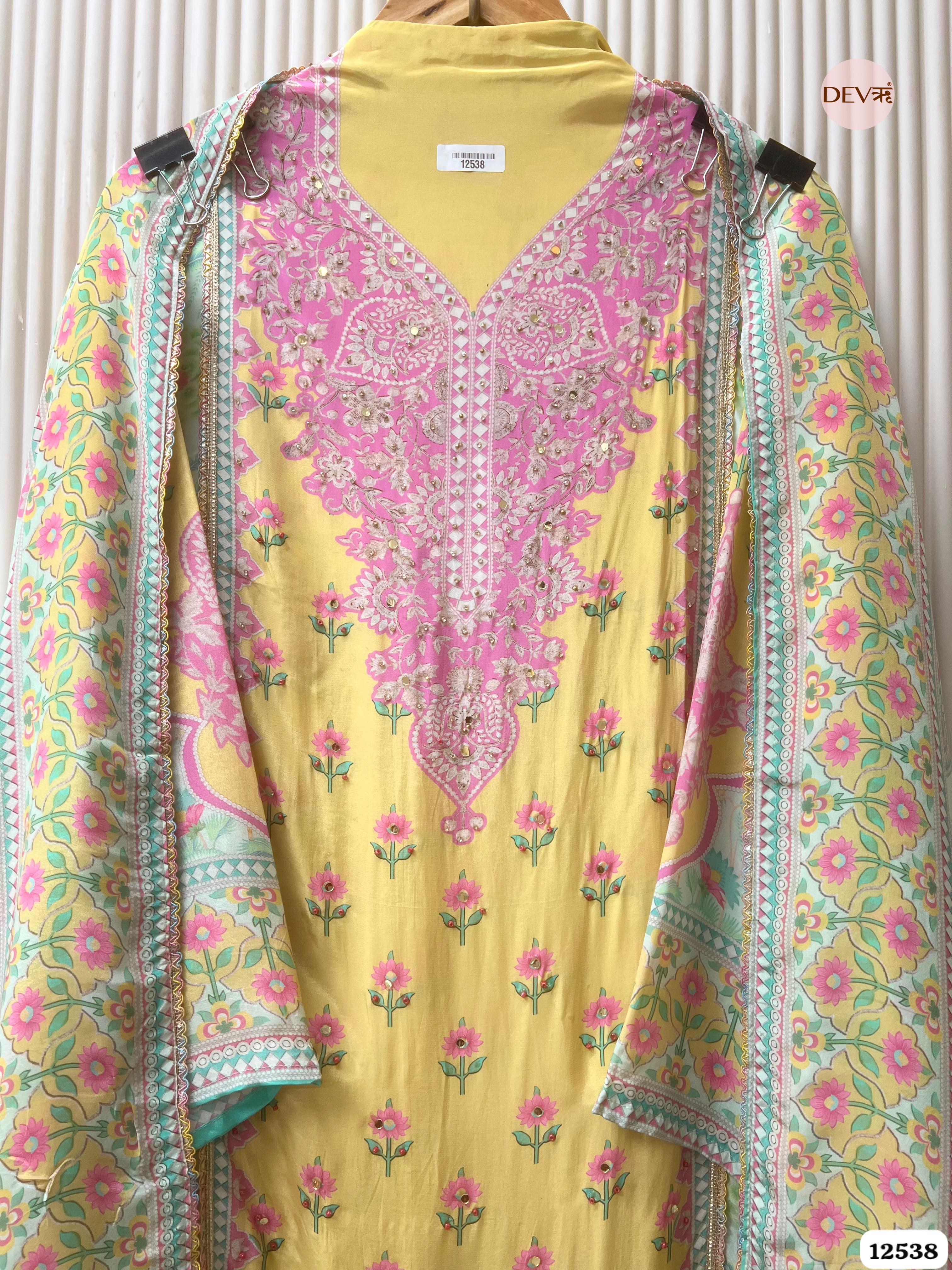 Taupe Muslin Digital Printed Unstitched 3-Piece Suit (Devri – D.No. 12538)