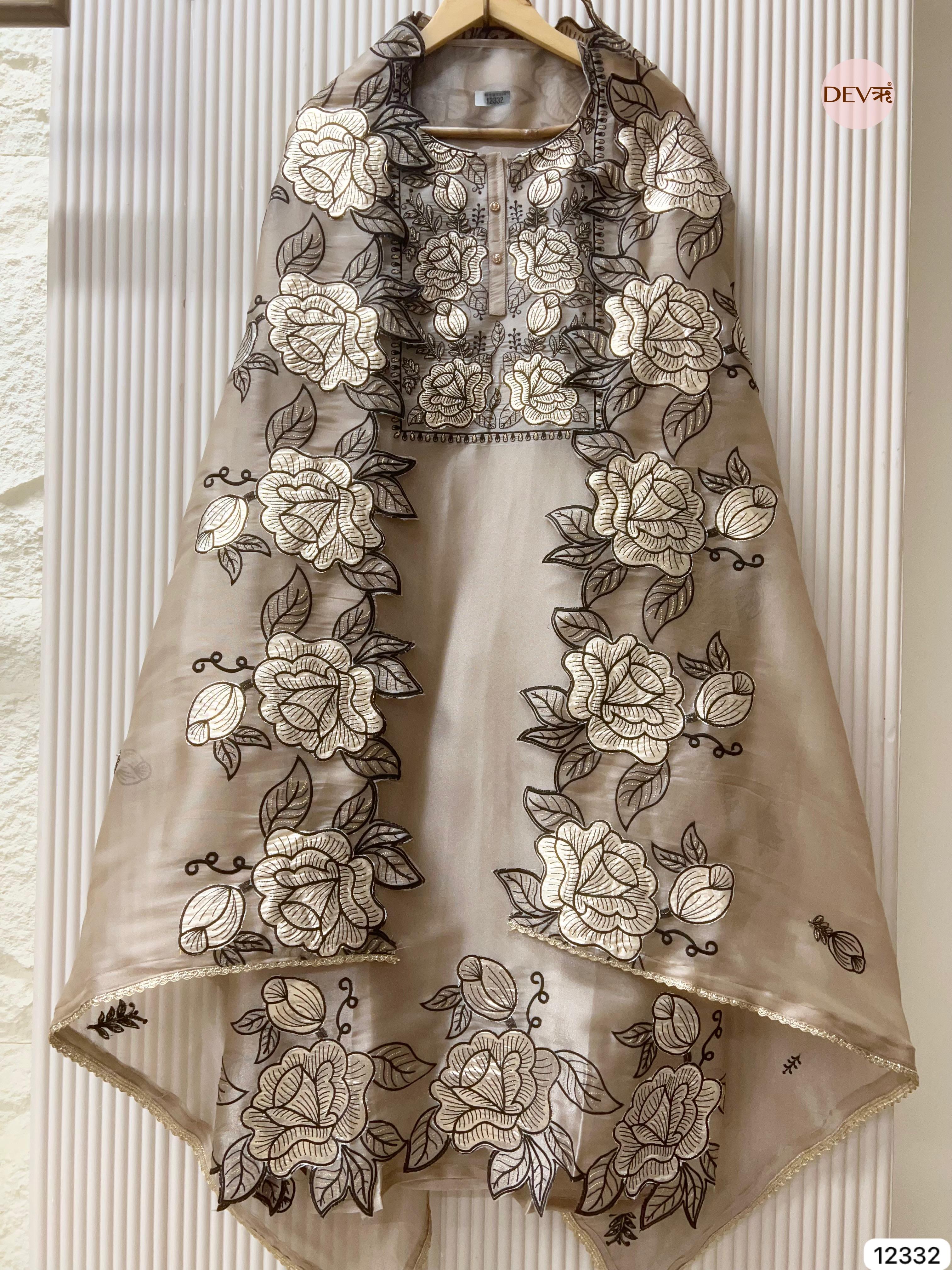Beige Tissue Shimmer Embroidered Unstitched 3-Piece Suit (Devri – D.No 12332)
