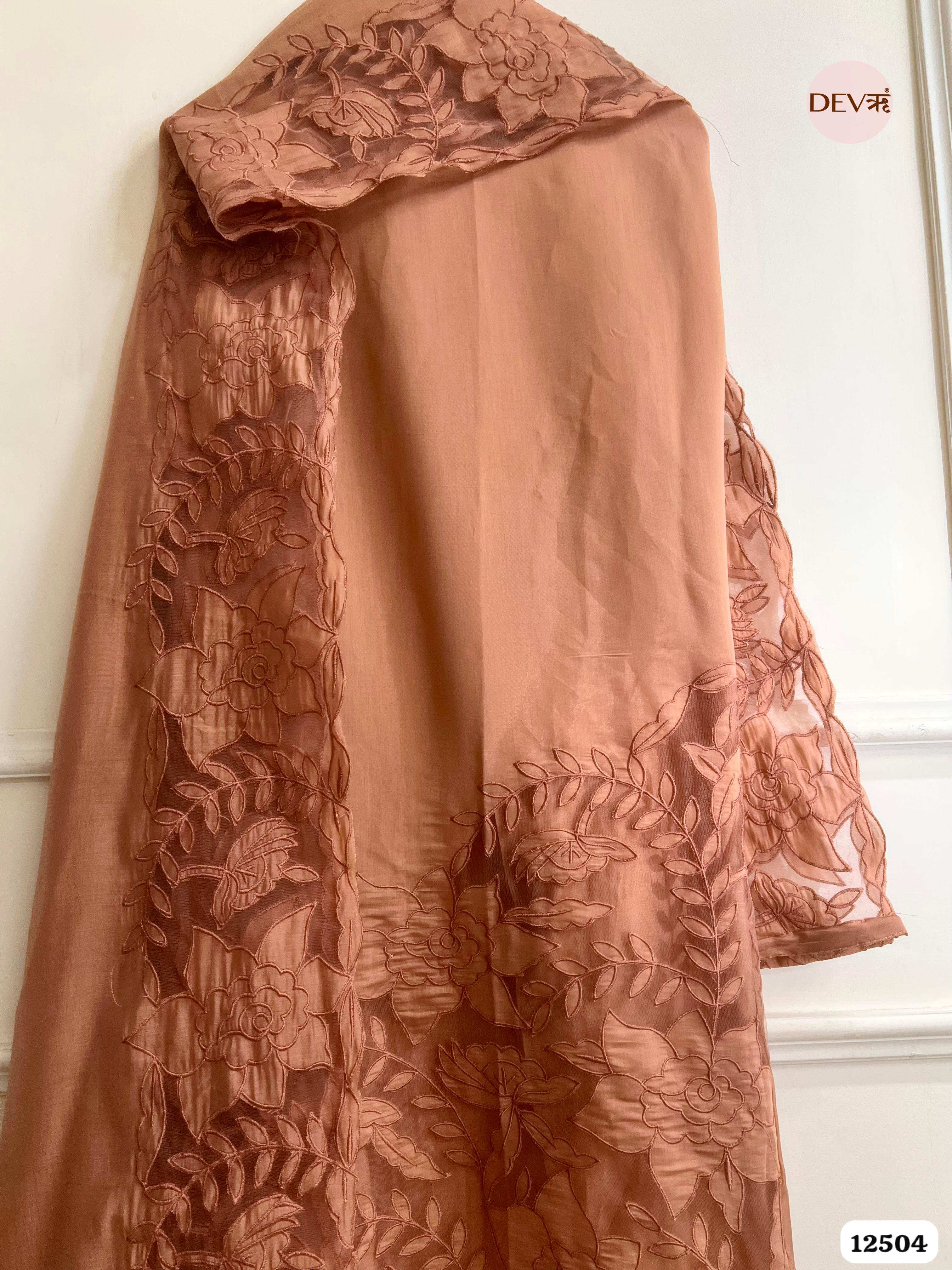Copper Modal Silk Embroidered Unstitched 3-Piece Suit (Devri – D.No.12504)