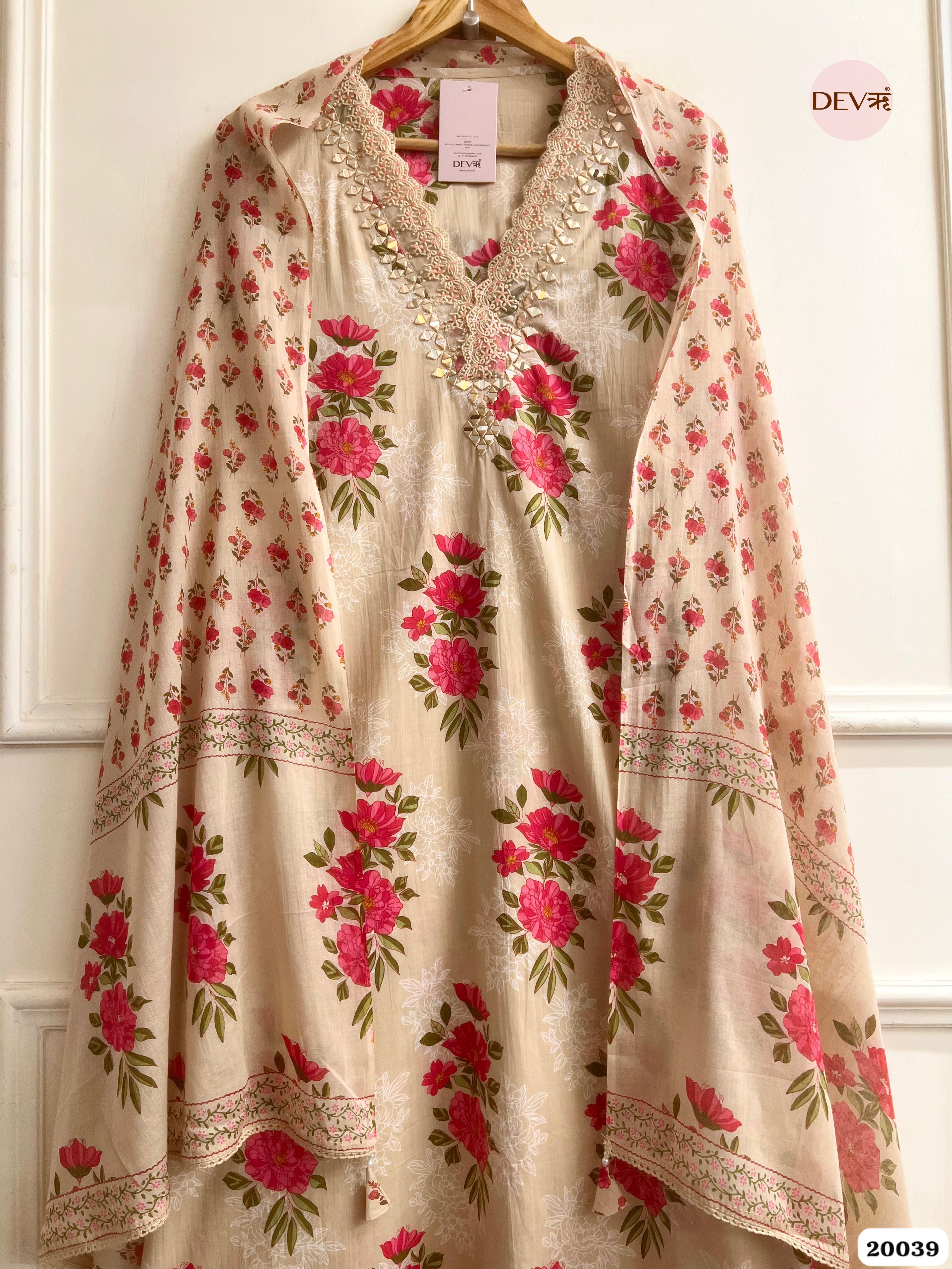 Beige Pure Cotton Printed Unstitched 3-Piece Suit (Devri – D.No. 20039)