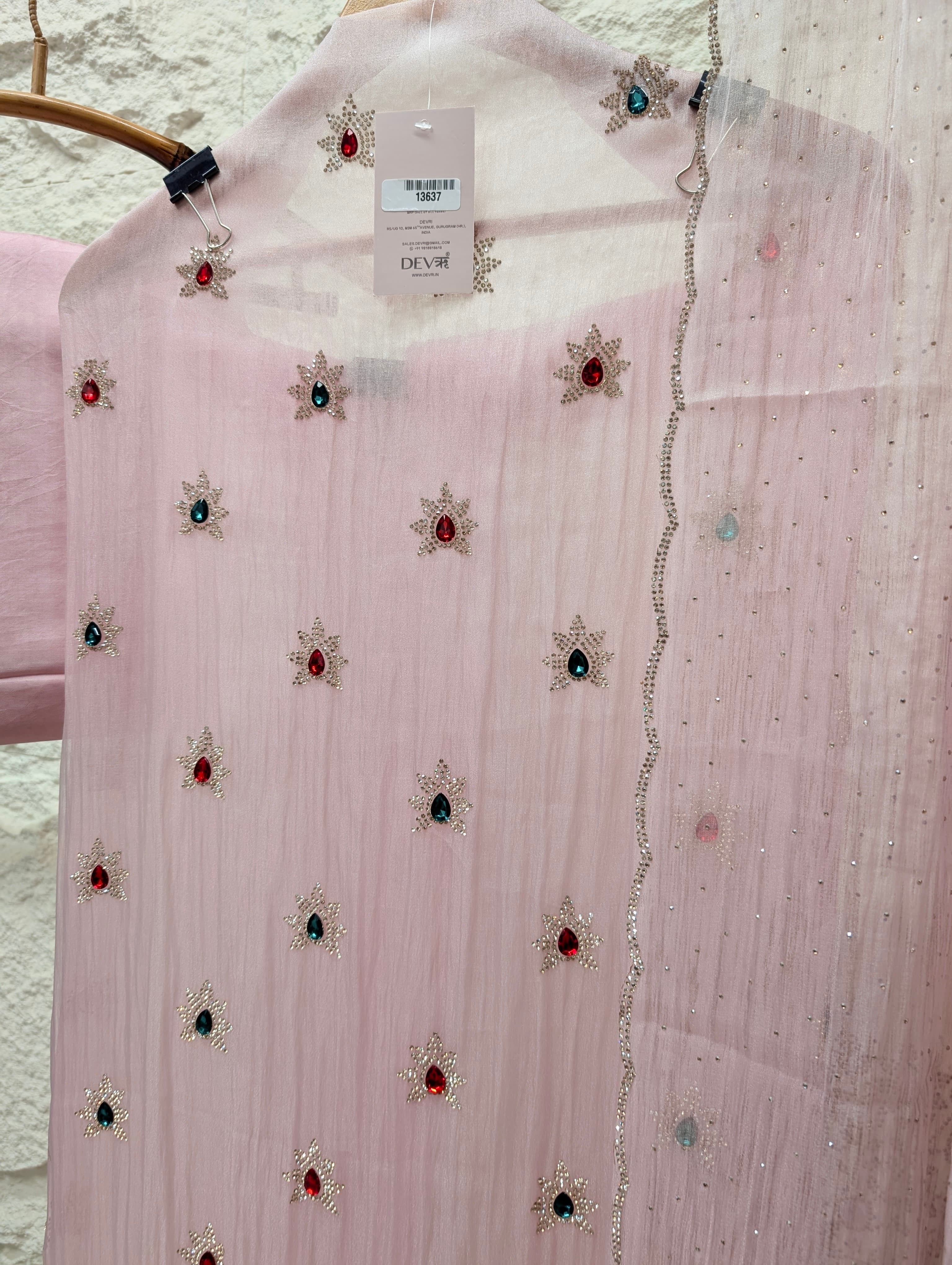 Pink Pure Organza Silk Embroidered Unstitched 3-Piece Suit (Devri – D.No 13637)