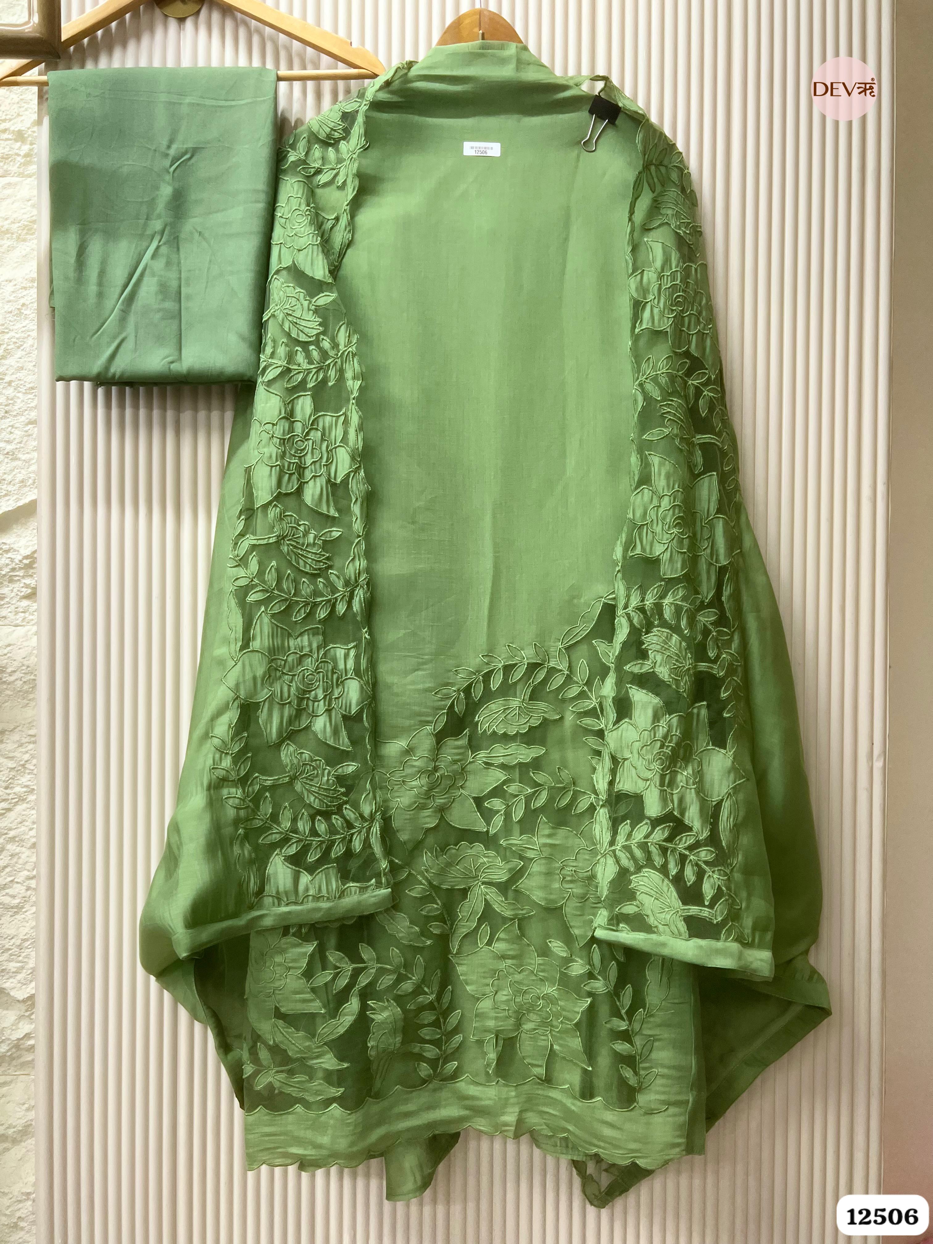 Sage Green Modal Silk Embroidered Unstitched 3-Piece Suit (Devri – D.No 12506)