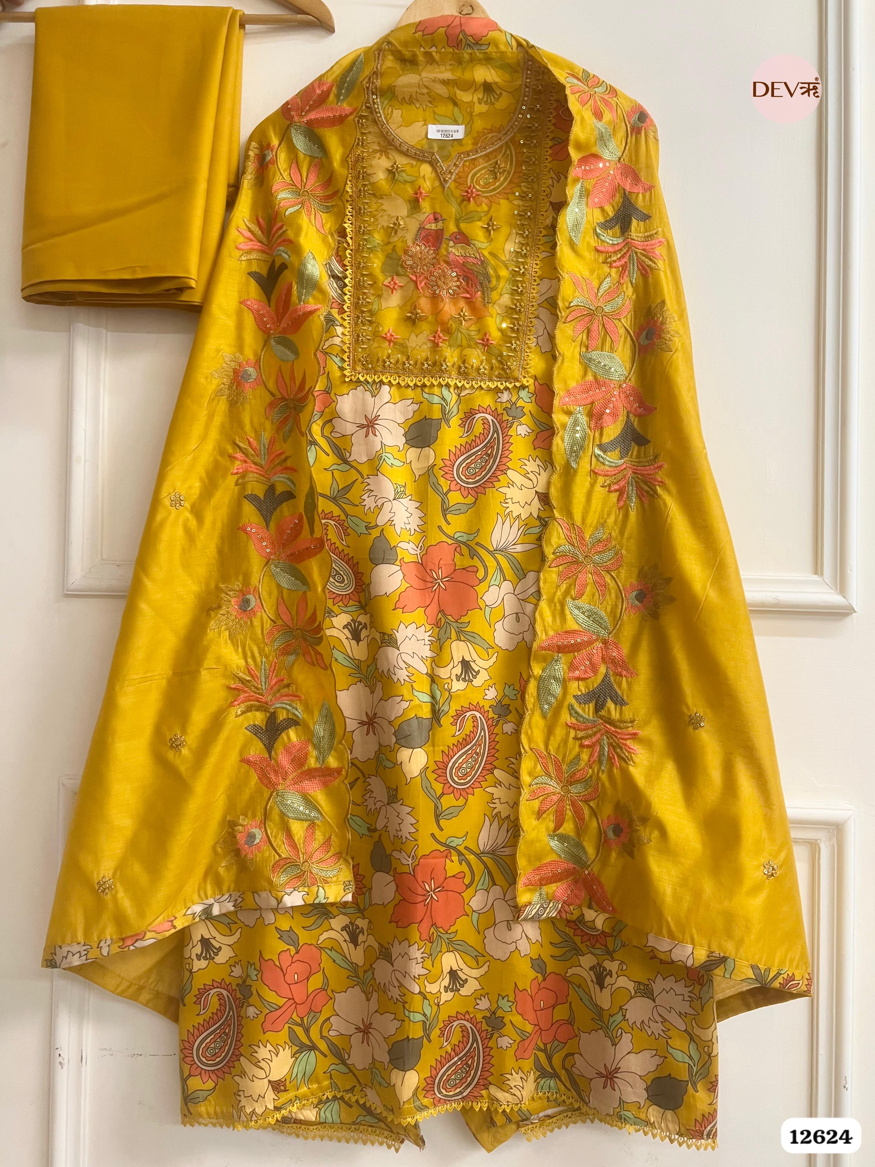Mustard Jam Cotton Embroidered Unstitched 3-Piece Suit (Devri – D.No 12624)