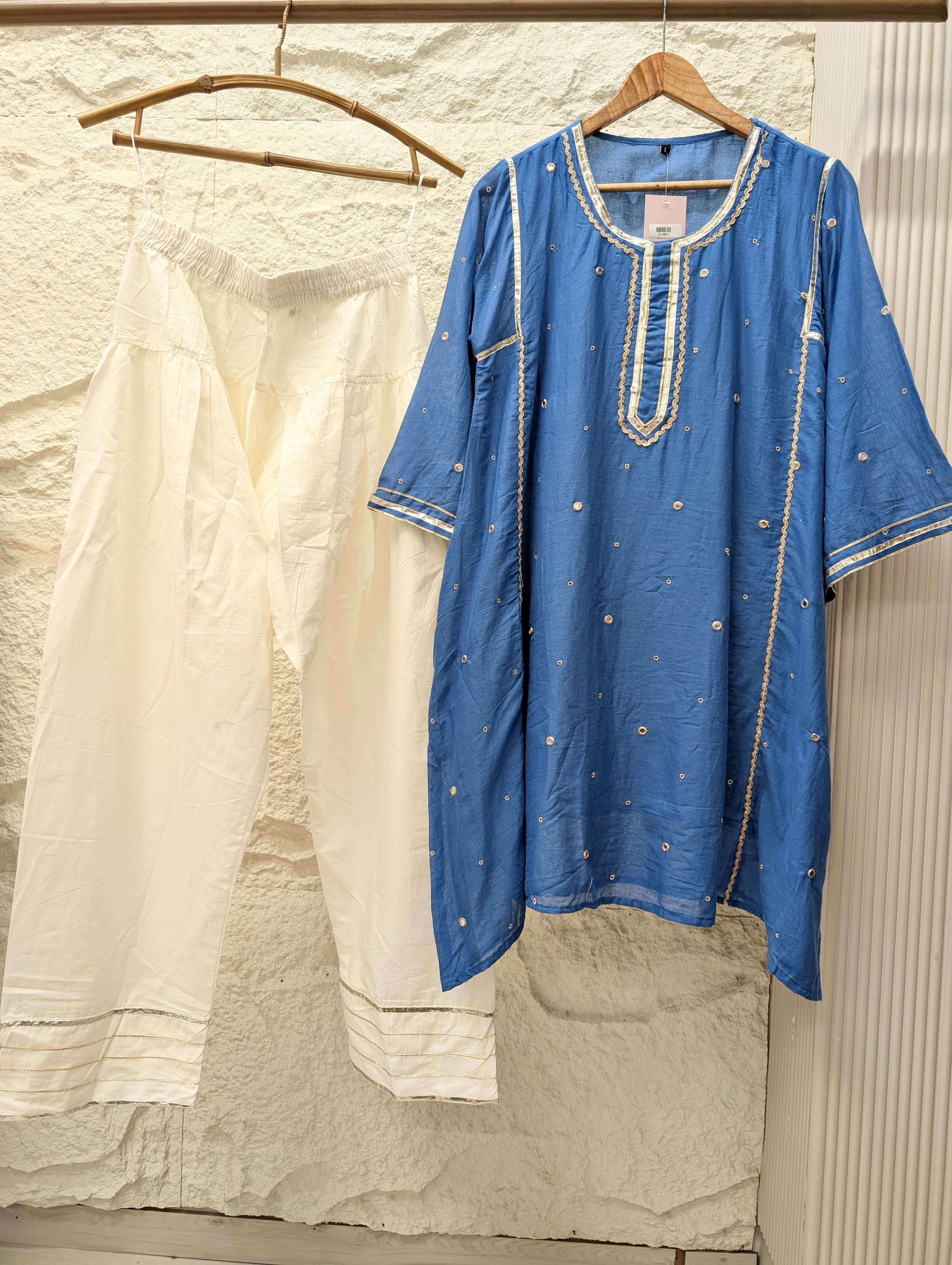 Neelika Pure mul cotton Embroidered Blue 2-Piece Set (Devri – D.No 21185)