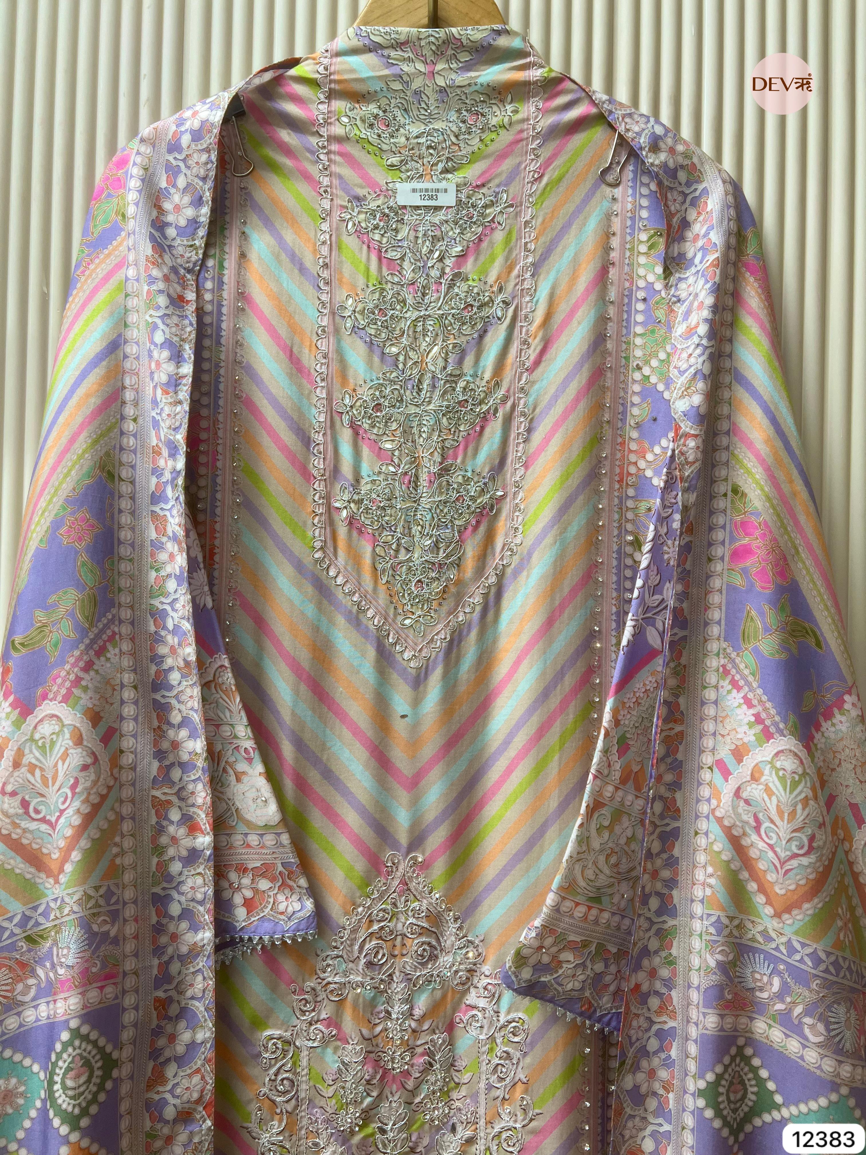 Multicolour Muslin Printed Unstitched 3-Piece Suit (Devri – D.No 12383)