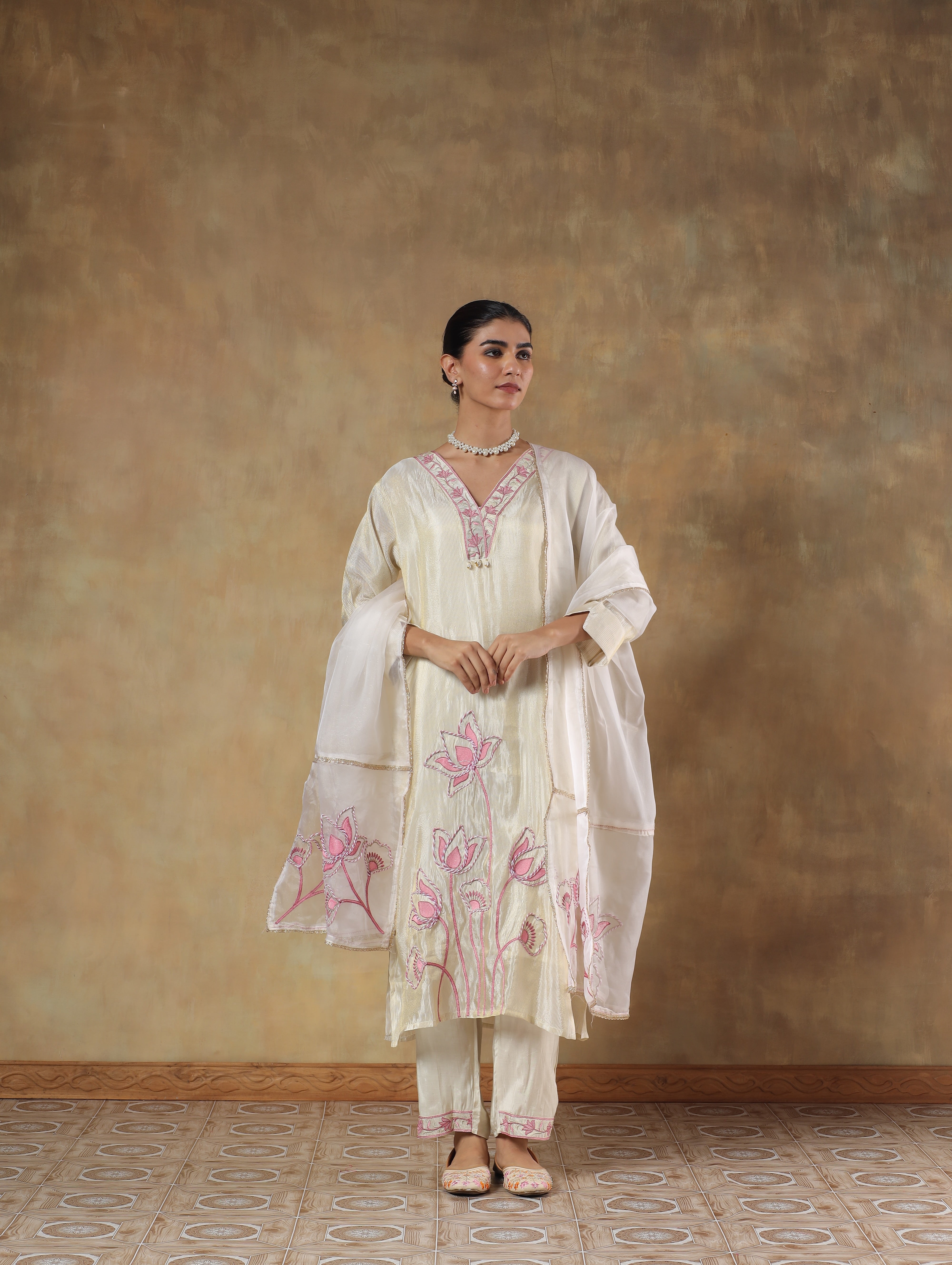 Aaryaa Tissue Silk Hand-Embroidered 3-Piece Set (Devri – D.No 1067)