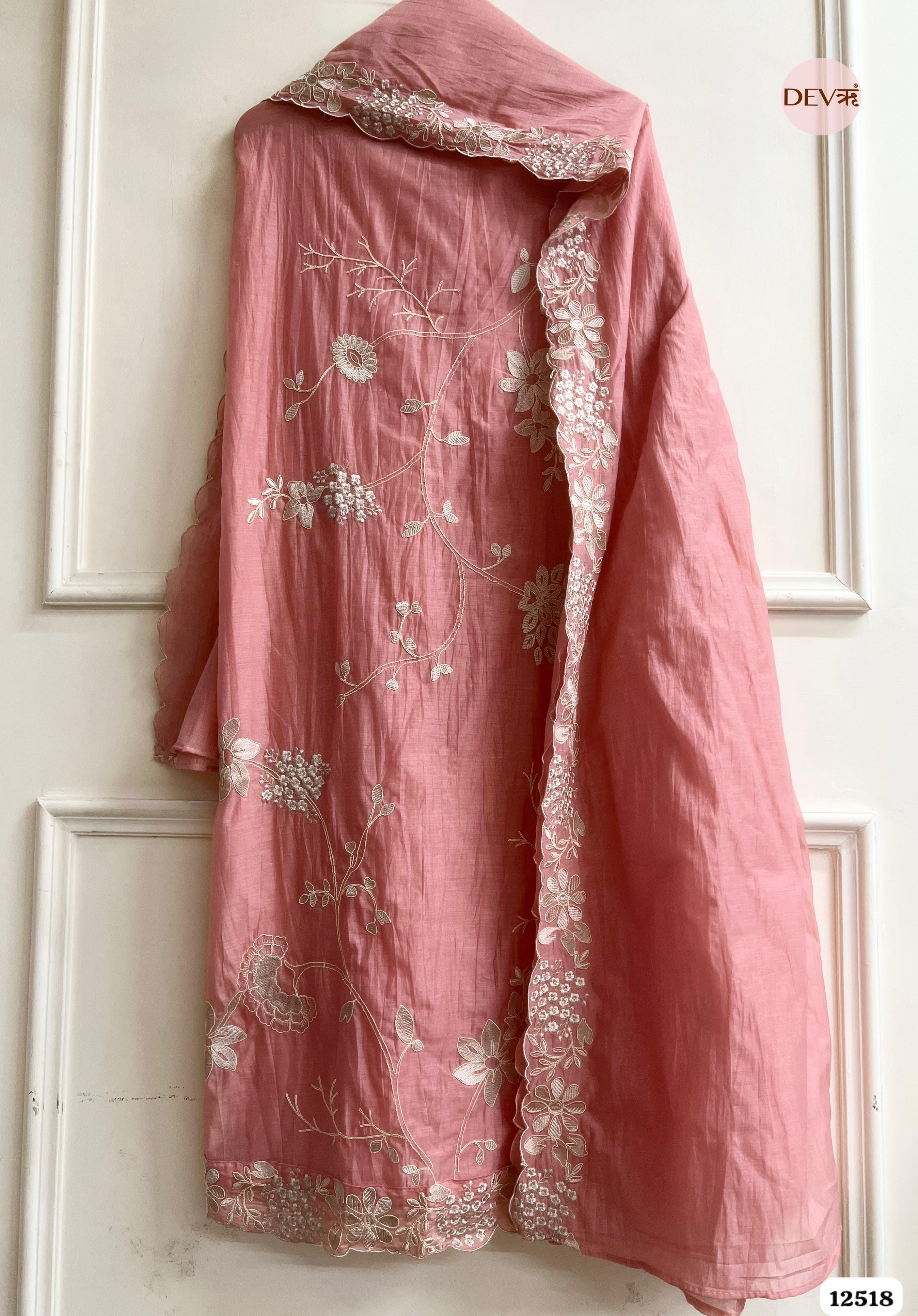 Pink Mul Cotton Embroidered Unstitched 3-Piece Suit (Devri – D.No 12518)