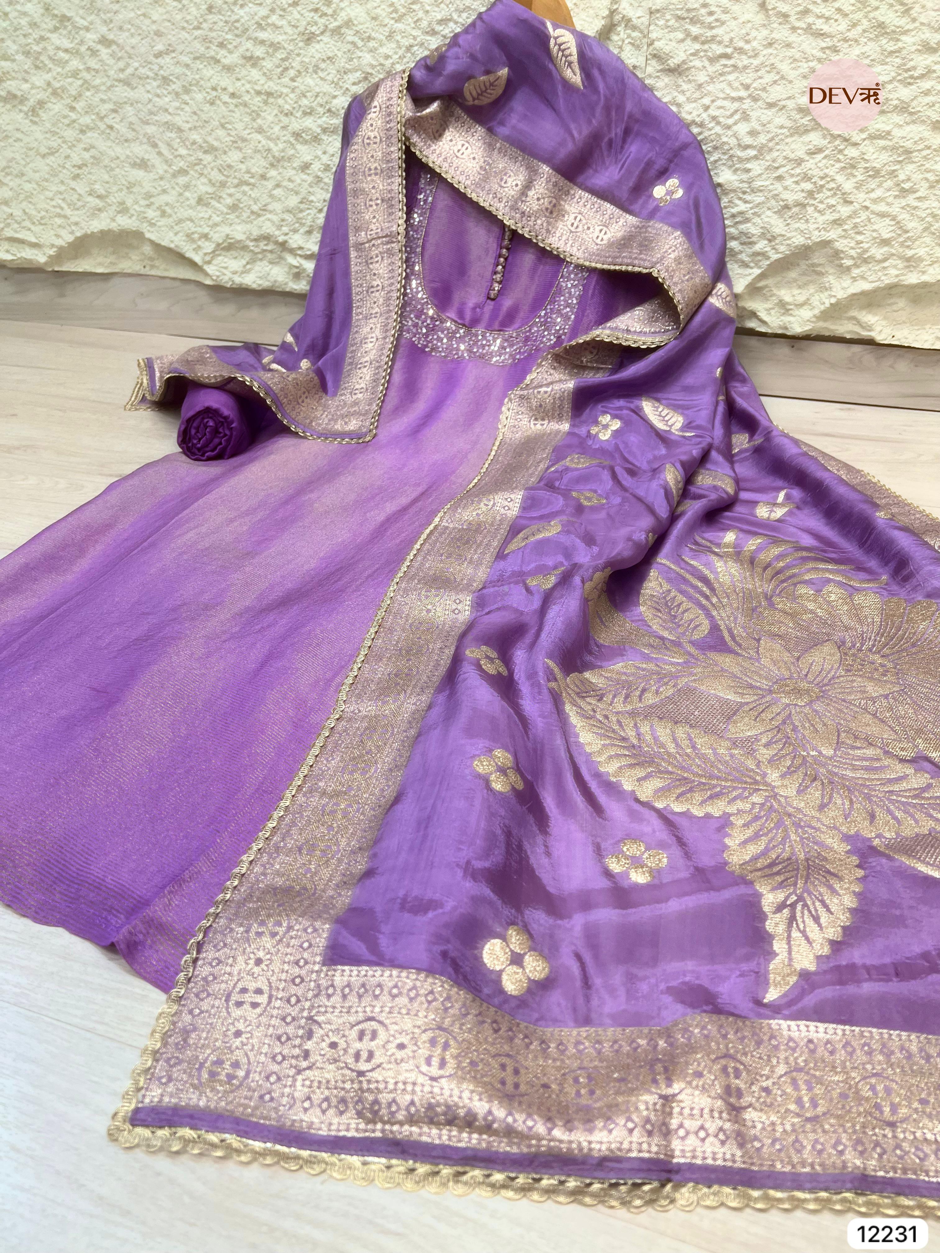 Lavender Tissue Shimmer Silk Embroidered Unstitched 3-Piece Suit (Devri – D.No 12231)