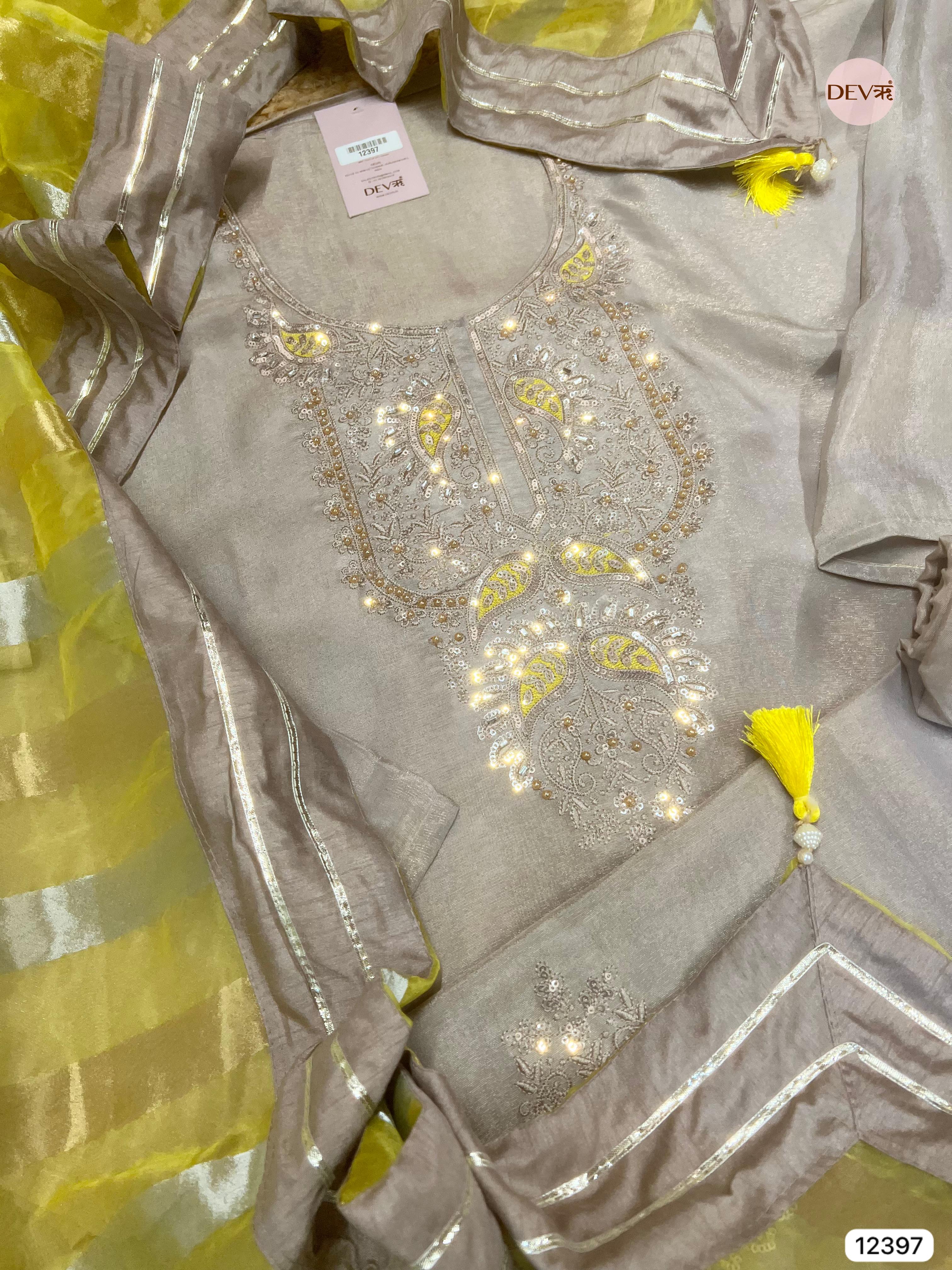 Soft Grey Shimmer Silk Embroidered Unstitched 3-Piece Suit (Devri – D.No 12397)