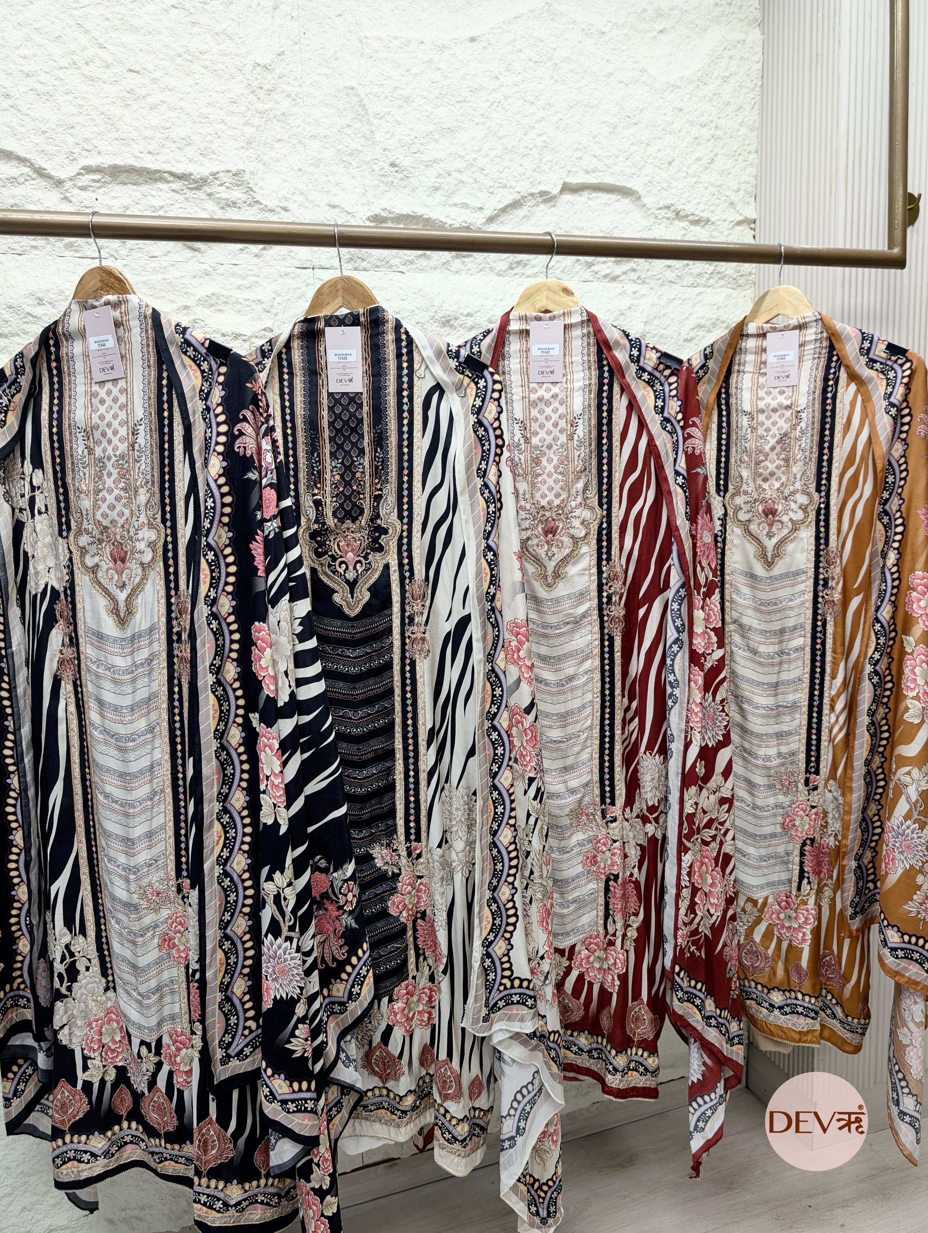 Maroon Muslin Digital Printed Unstitched 3-Piece Suit (Devri – D.No 12442)