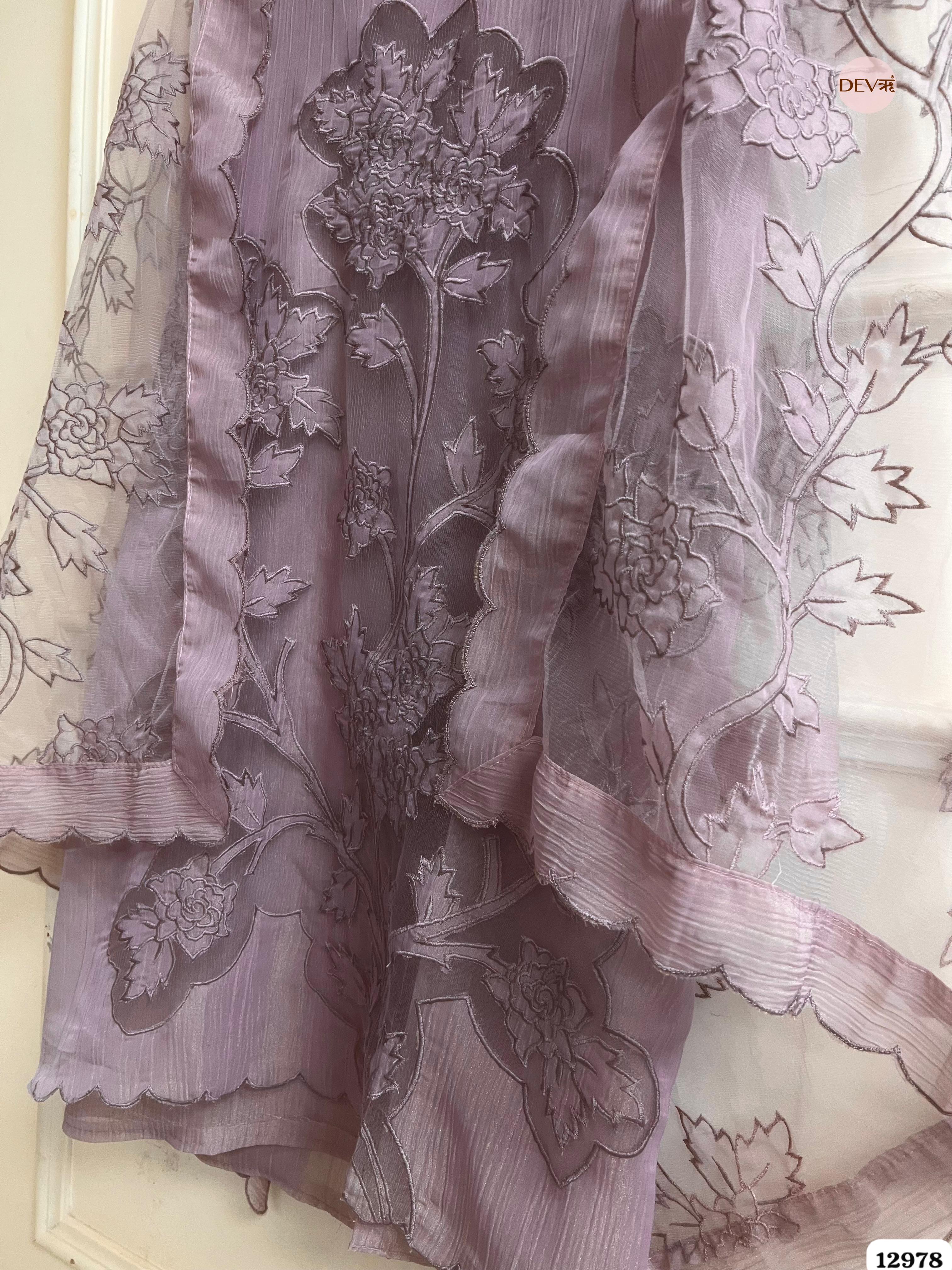 Mauve Tissue Crush Embroidered Unstitched 3-Piece Suit (Devri – D.No 12978)