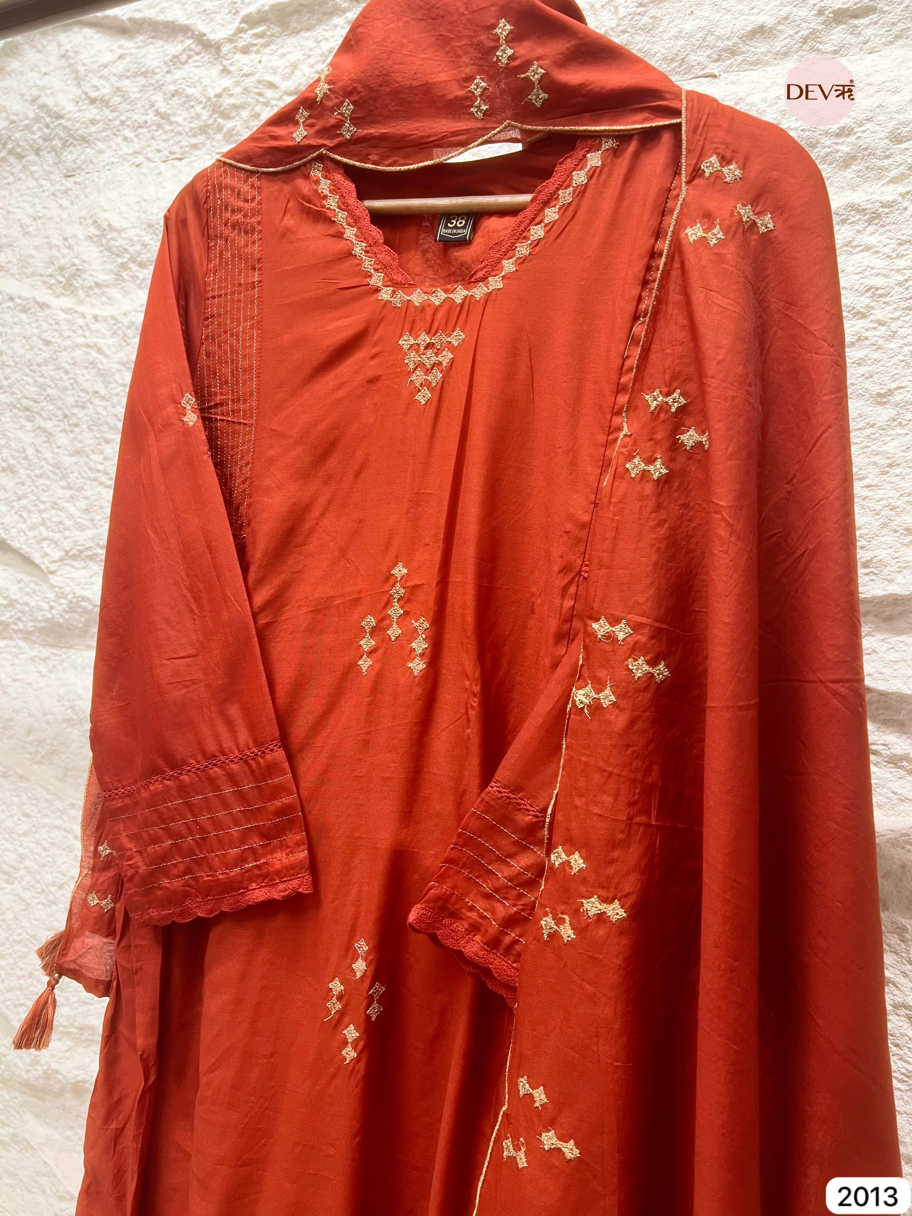 Rust Crafted In Airy Mul Chanderi -Set Of 3 - {2013}