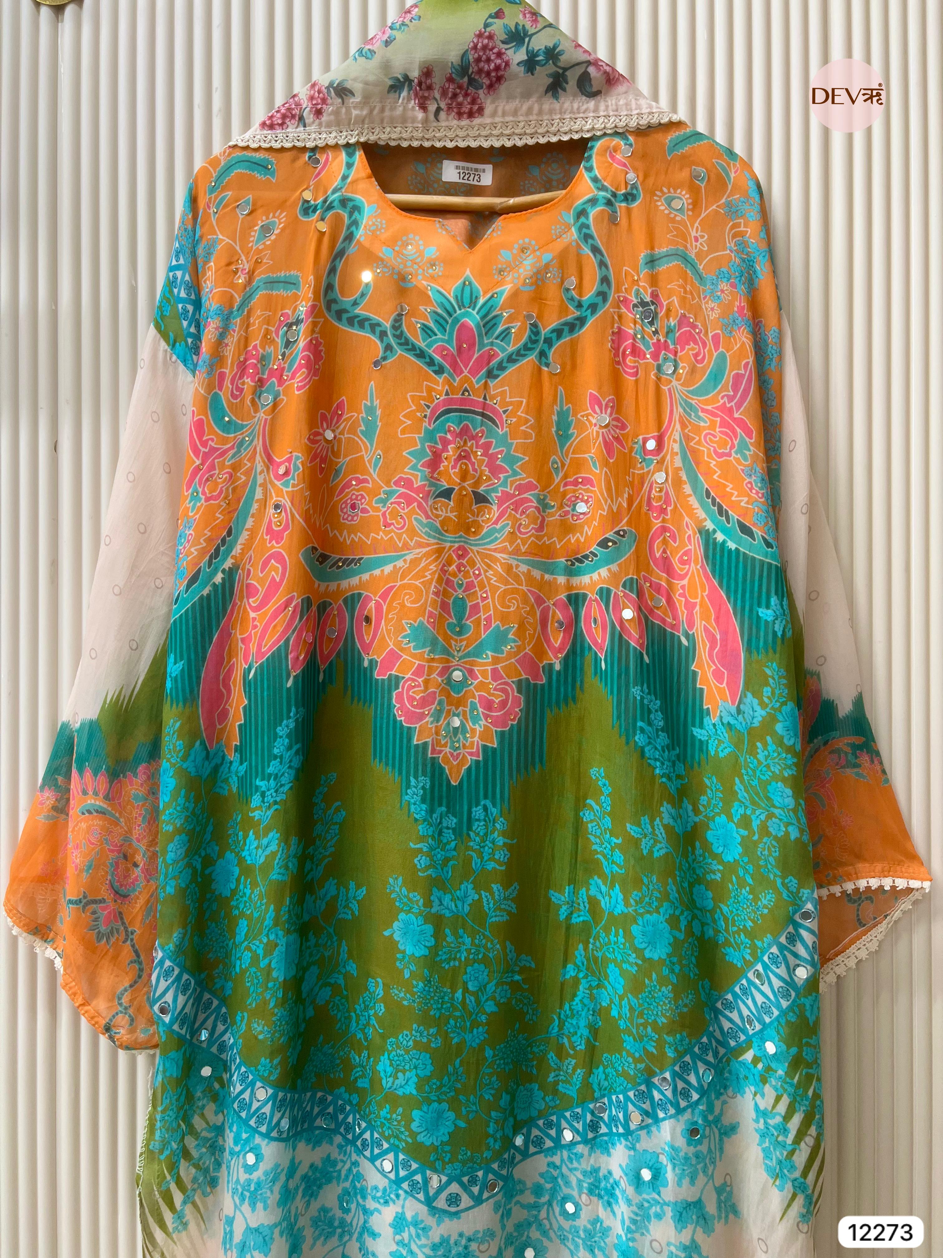 Multicolour Organza Printed Unstitched 3-Piece Suit (Devri – D.No 12273)