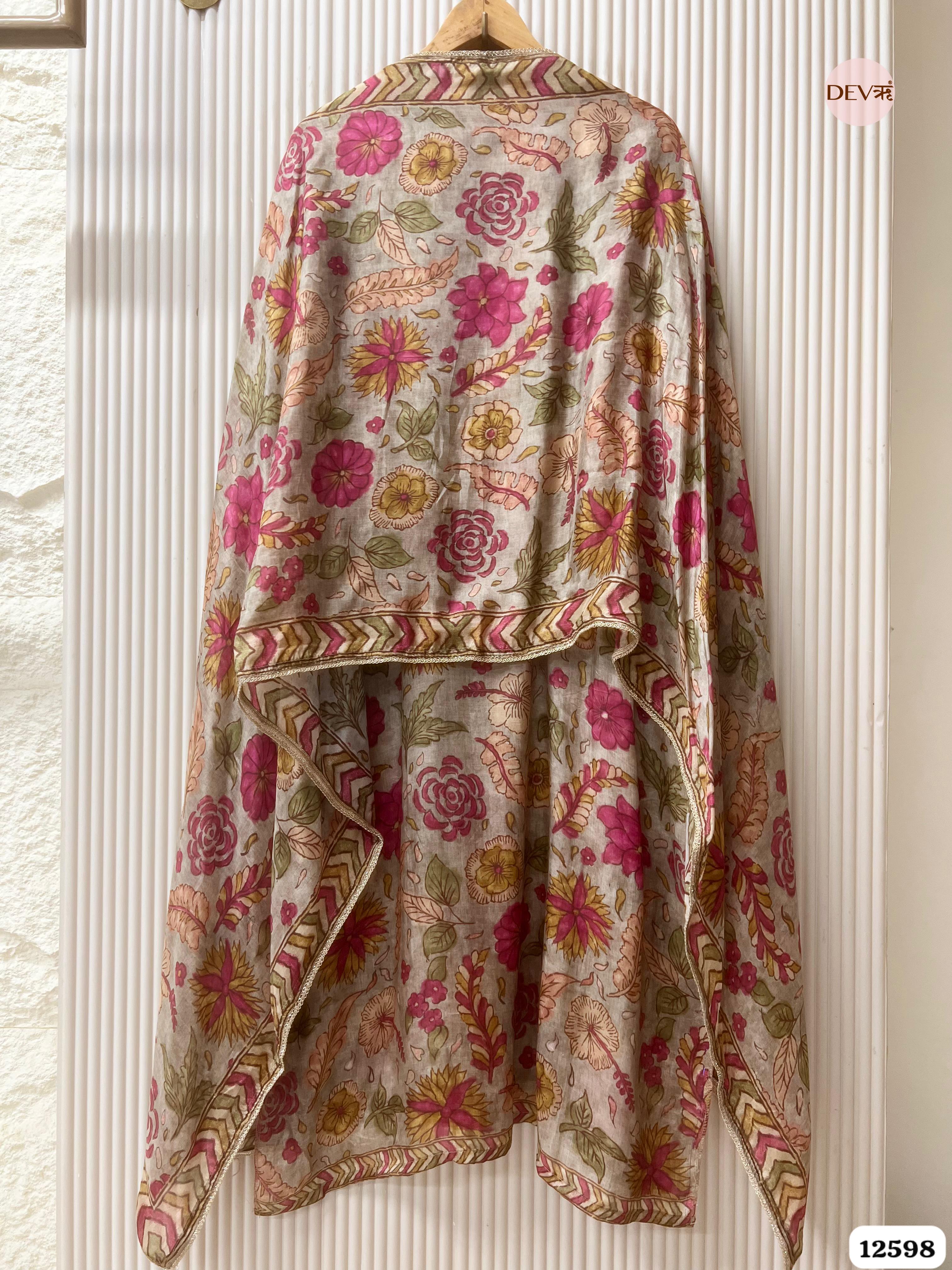 Beige Muslin Floral Printed Unstitched 3-Piece Suit (Devri – D.No 12598)