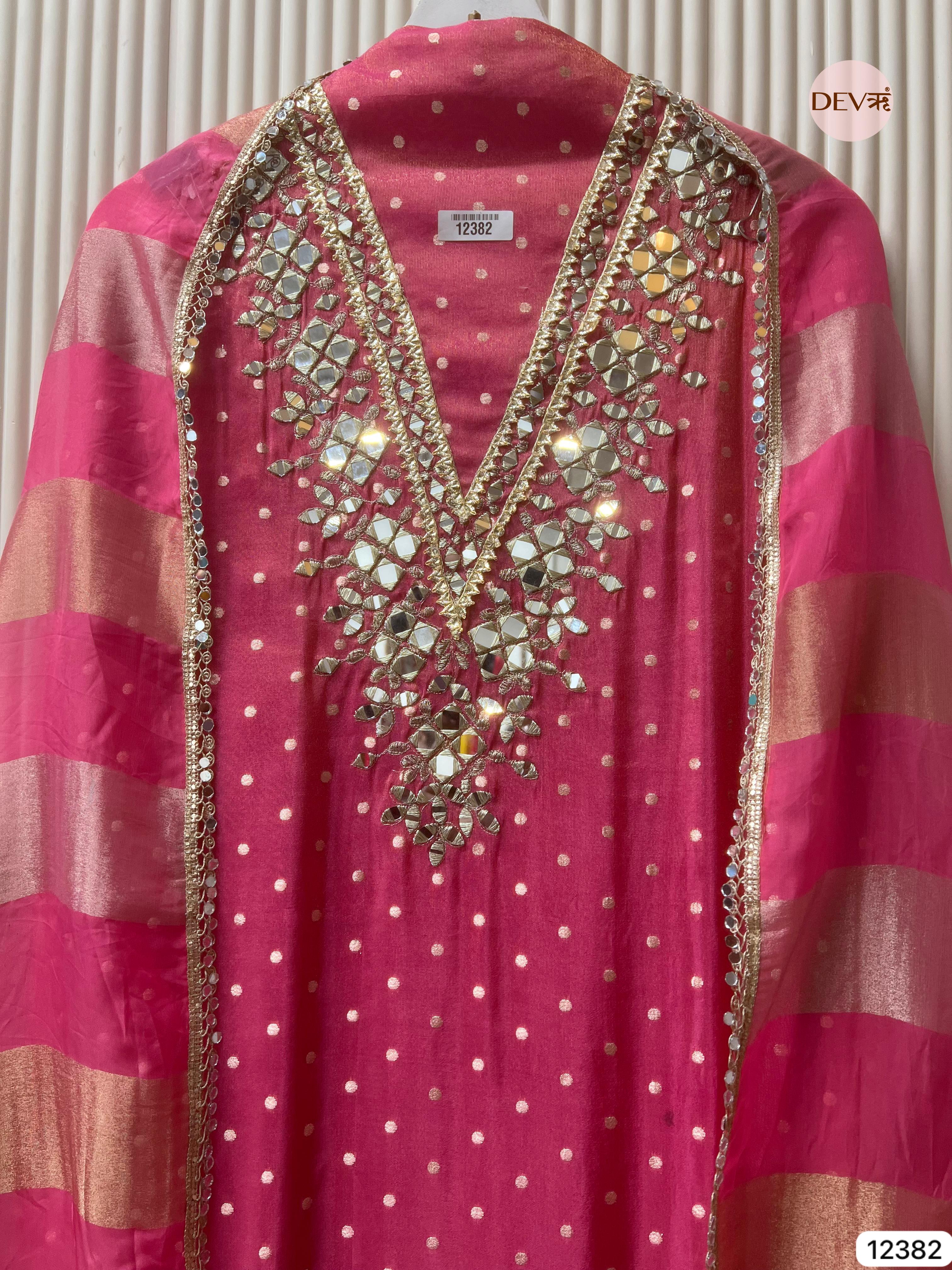 Pink Tissue Silk Embroidered Unstitched 3-Piece Suit (Devri – D.No 12382)