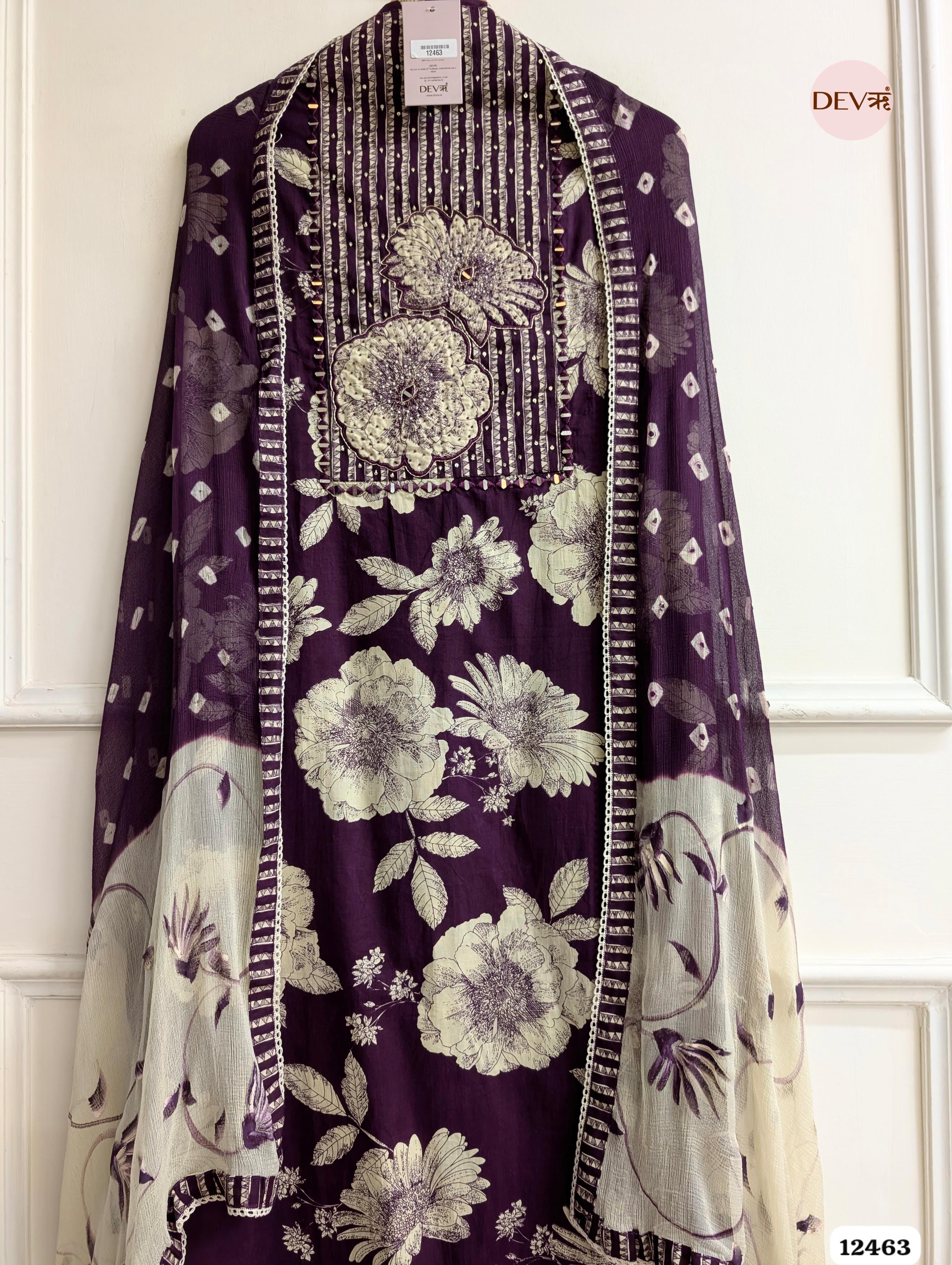 Plum Cotton Printed Unstitched 3-Piece Suit (Devri – D.No. 12463)