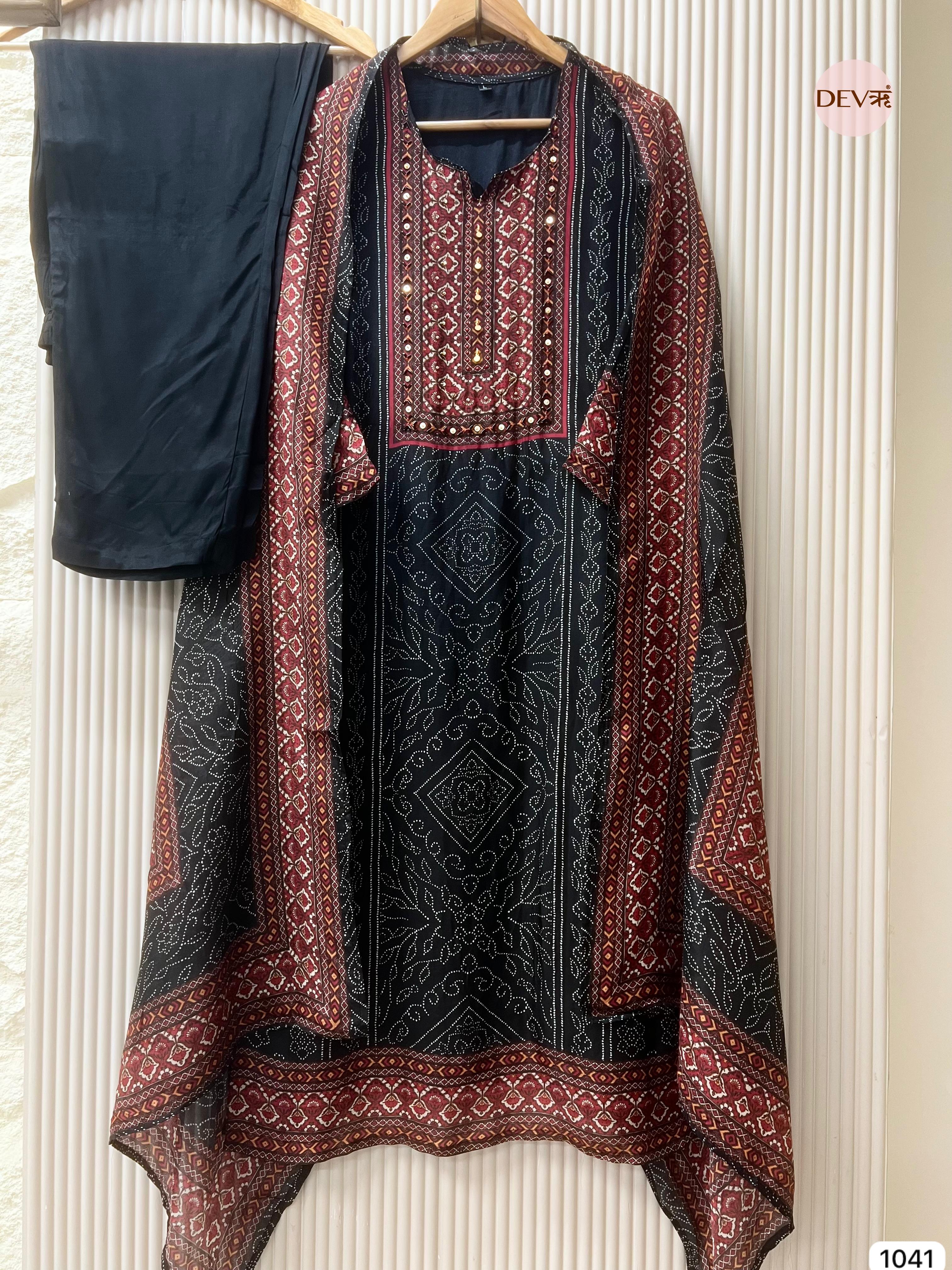 Rudrani Pure Modal Silk Printed Black 3-Piece Set (Devri – D.No 1041)