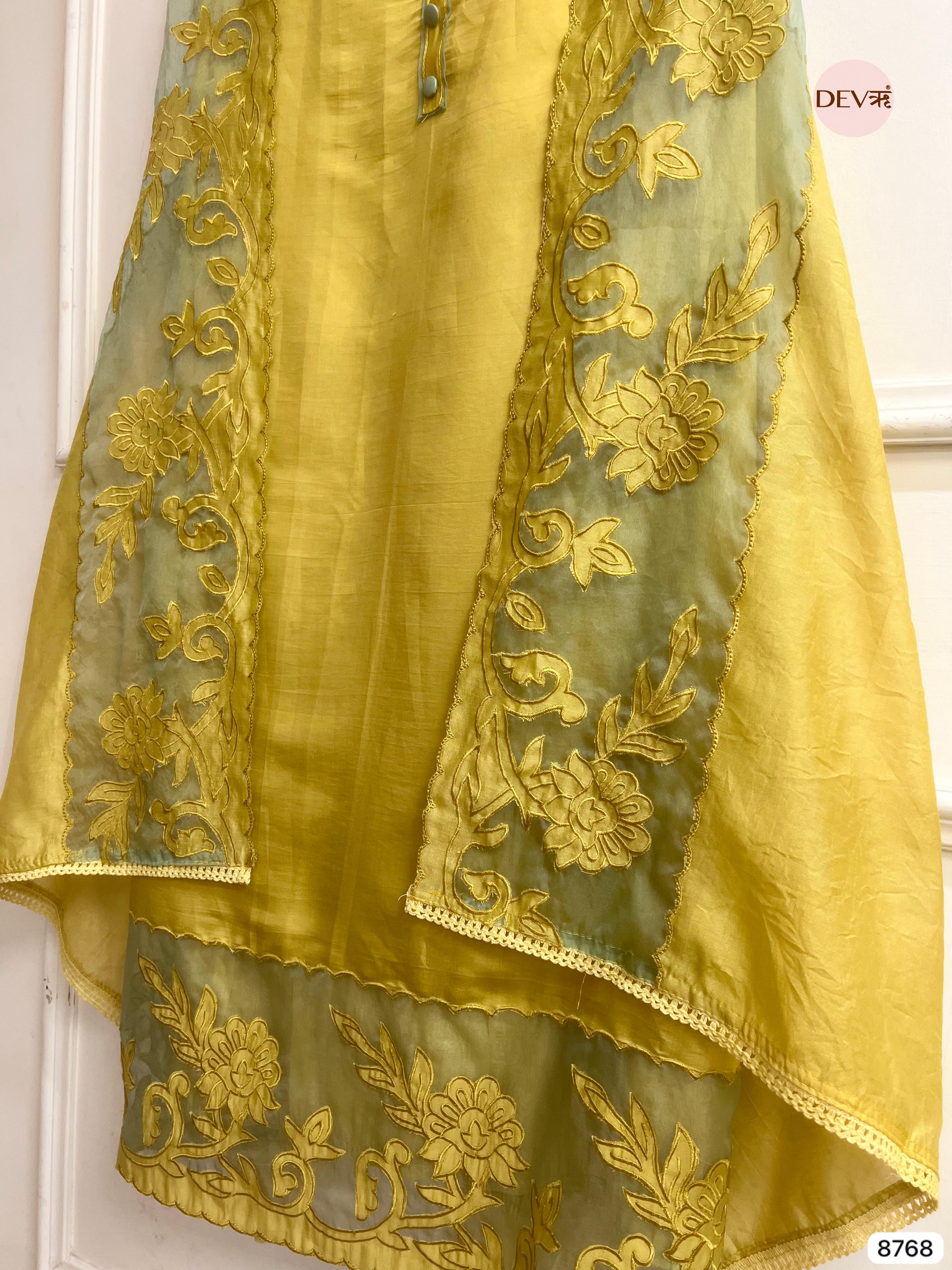Mustard Yellow Modal Silk Embroidered Unstitched 3-Piece Suit (Devri – D.No 8768)