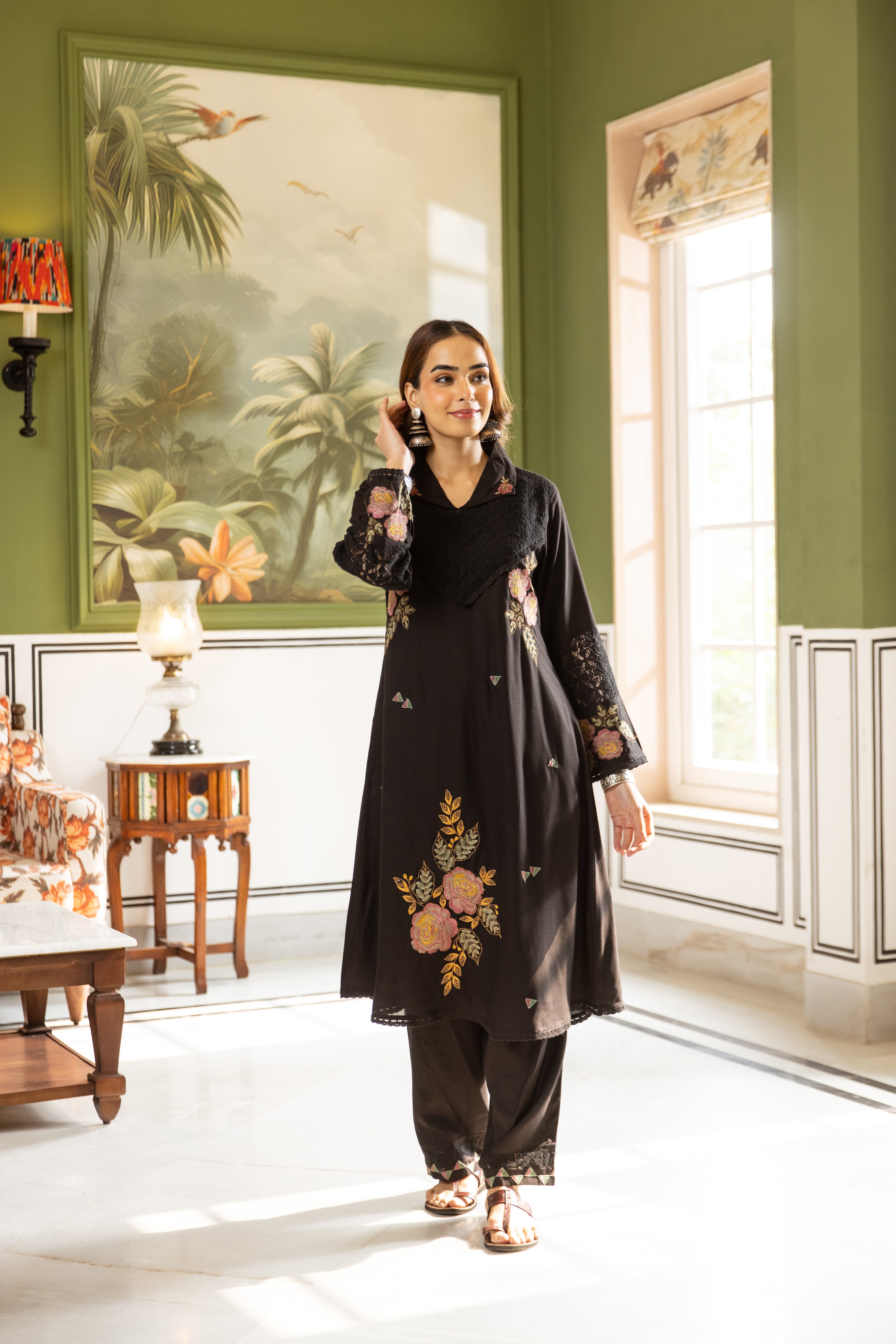 Zehra German Rayon Embroidered Black 2-Piece Set (Devri – D.No 20064)
