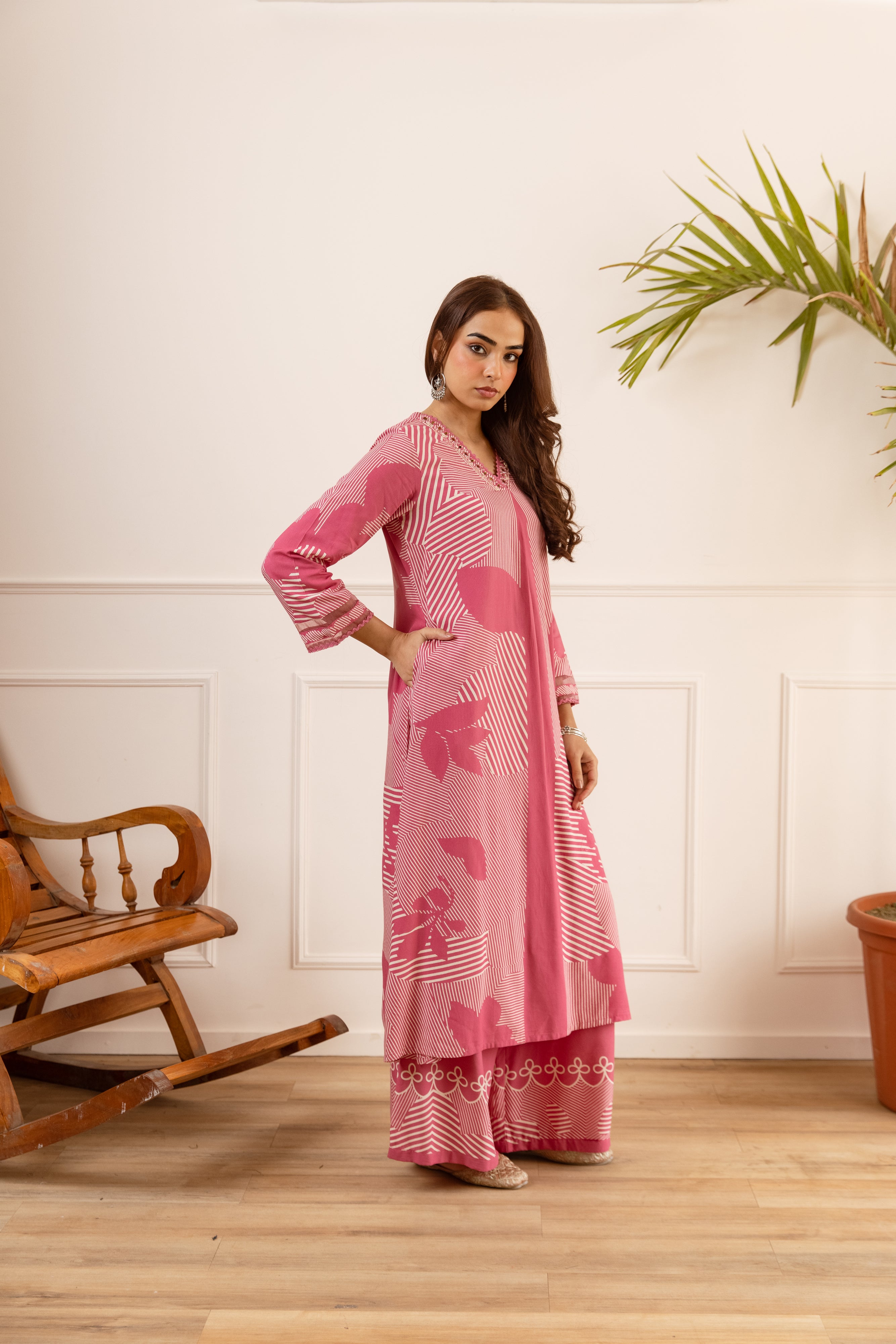 Sana German Reyon Printed Pink 2-Piece Set (Devri – D.No 20072)