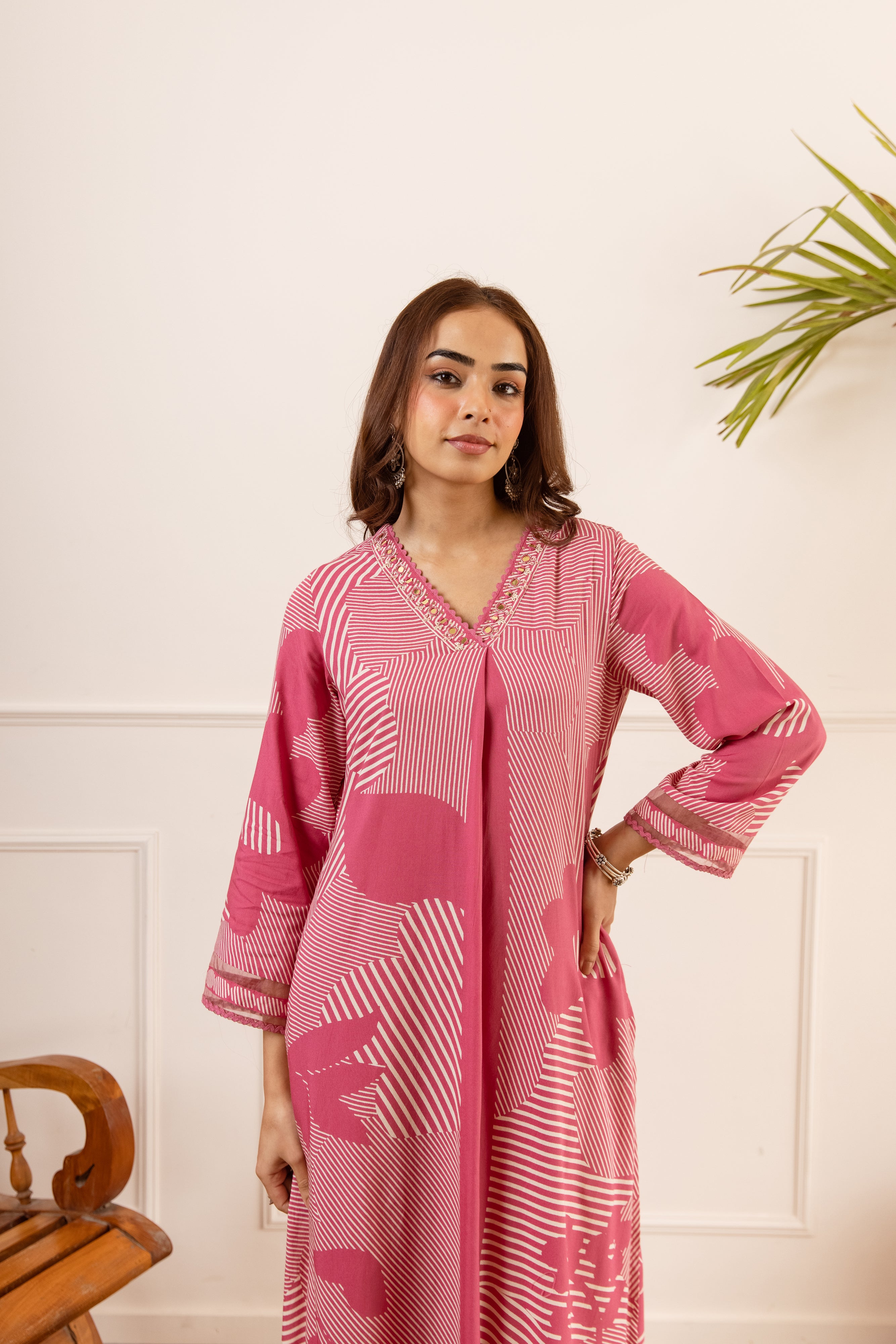 Sana German Reyon Printed Pink 2-Piece Set (Devri – D.No 20072)