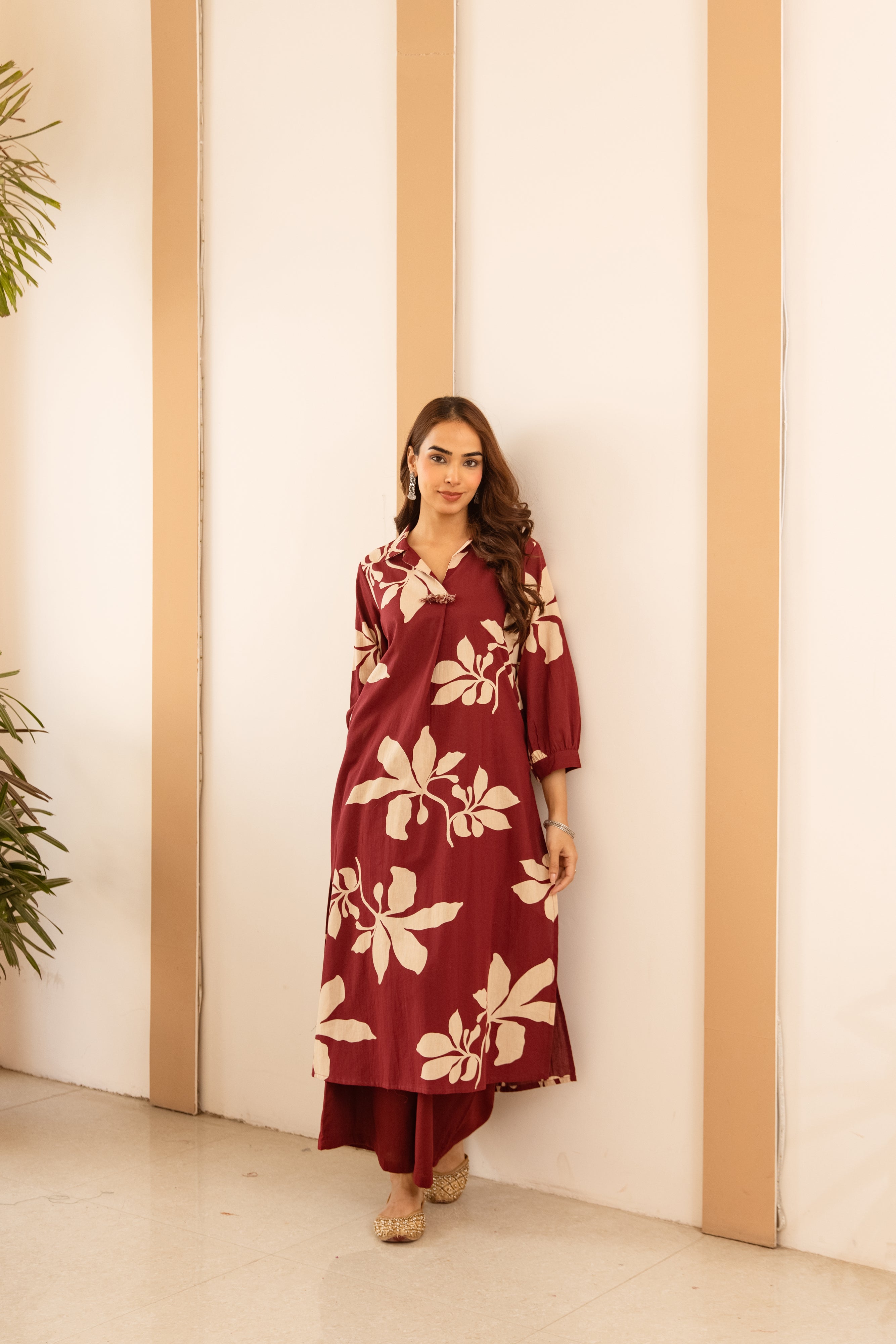 Vasanti German reyon Printed Maroon 2-Piece Set (Devri – D.No 21019)