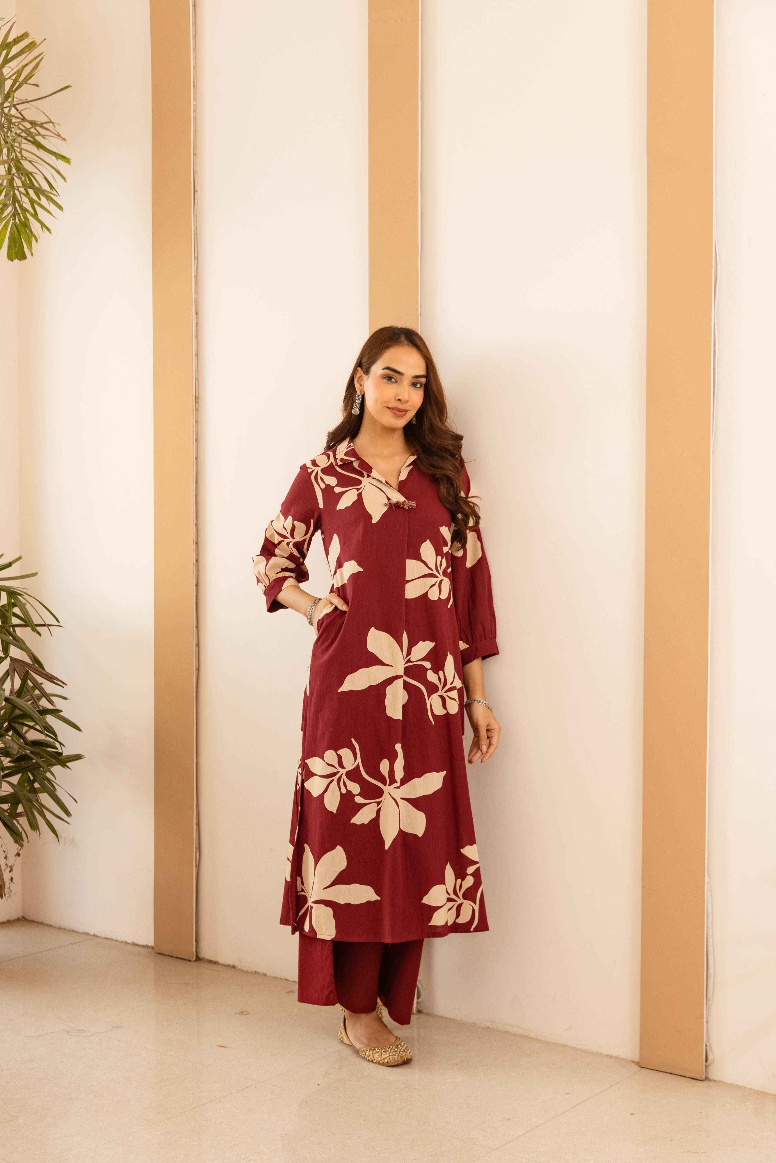 Vasanti German reyon Printed Maroon 2-Piece Set (Devri – D.No 21019)