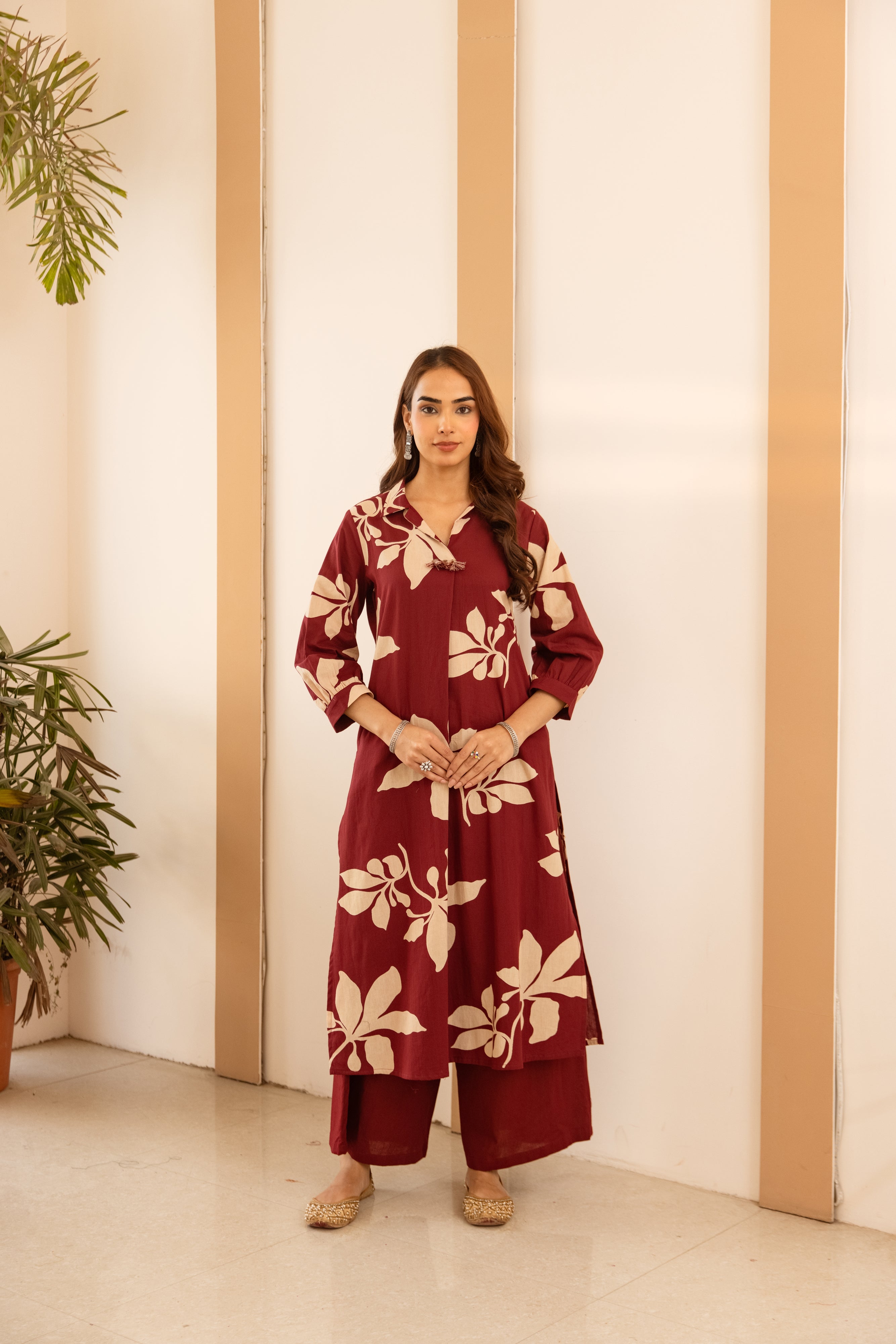 Vasanti German reyon Printed Maroon 2-Piece Set (Devri – D.No 21019)