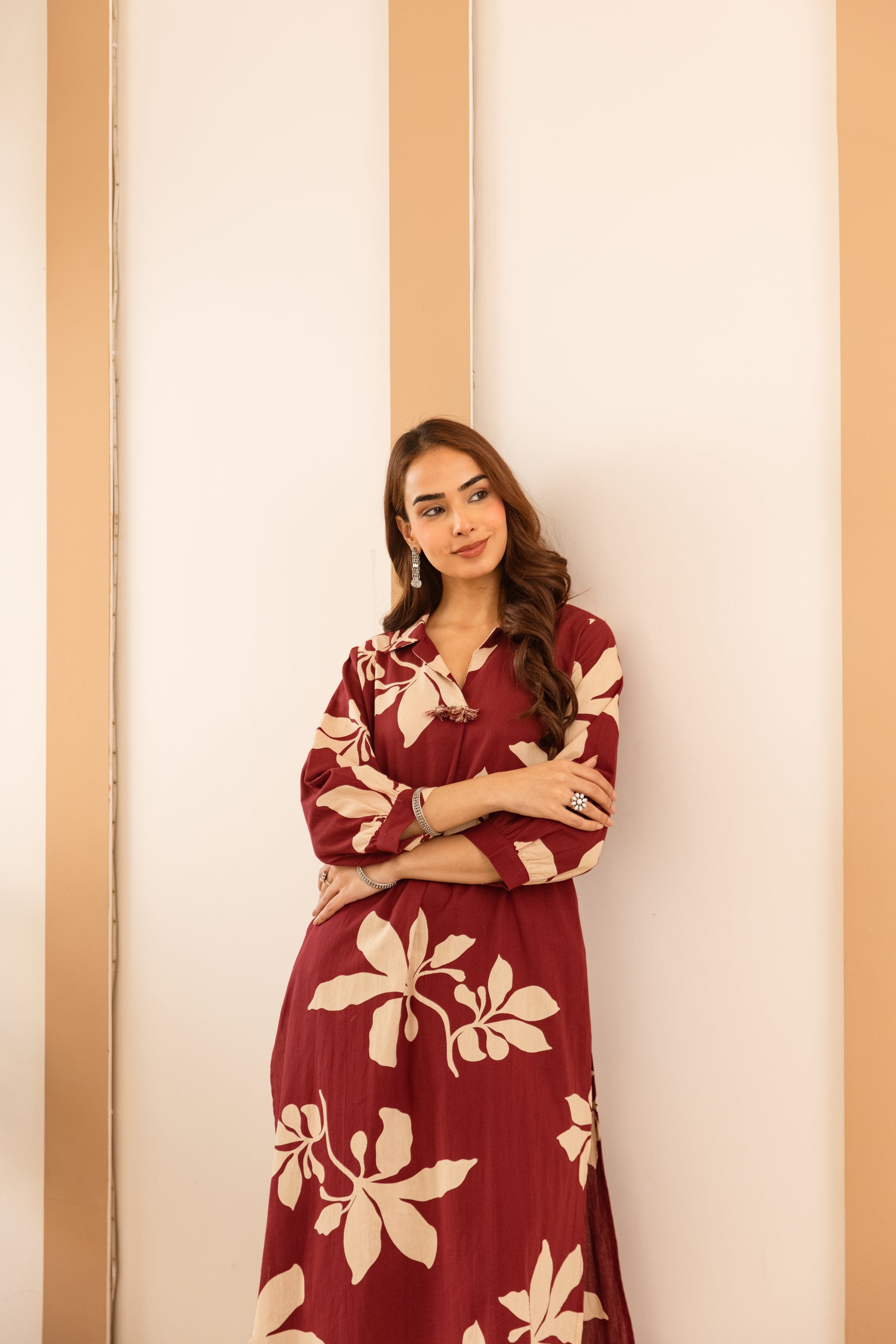Vasanti German reyon Printed Maroon 2-Piece Set (Devri – D.No 21019)