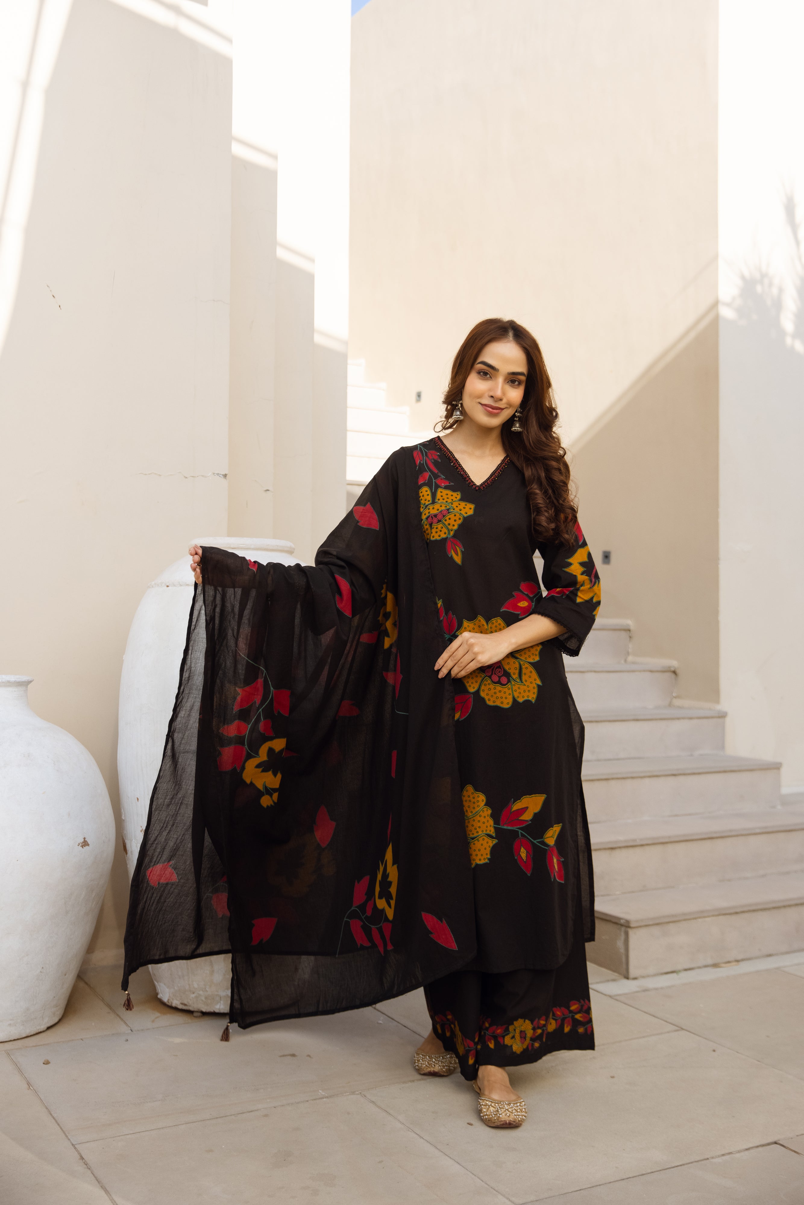 Ananya Cotton Printed Black 3-Piece Set (Devri – D.No 21002)