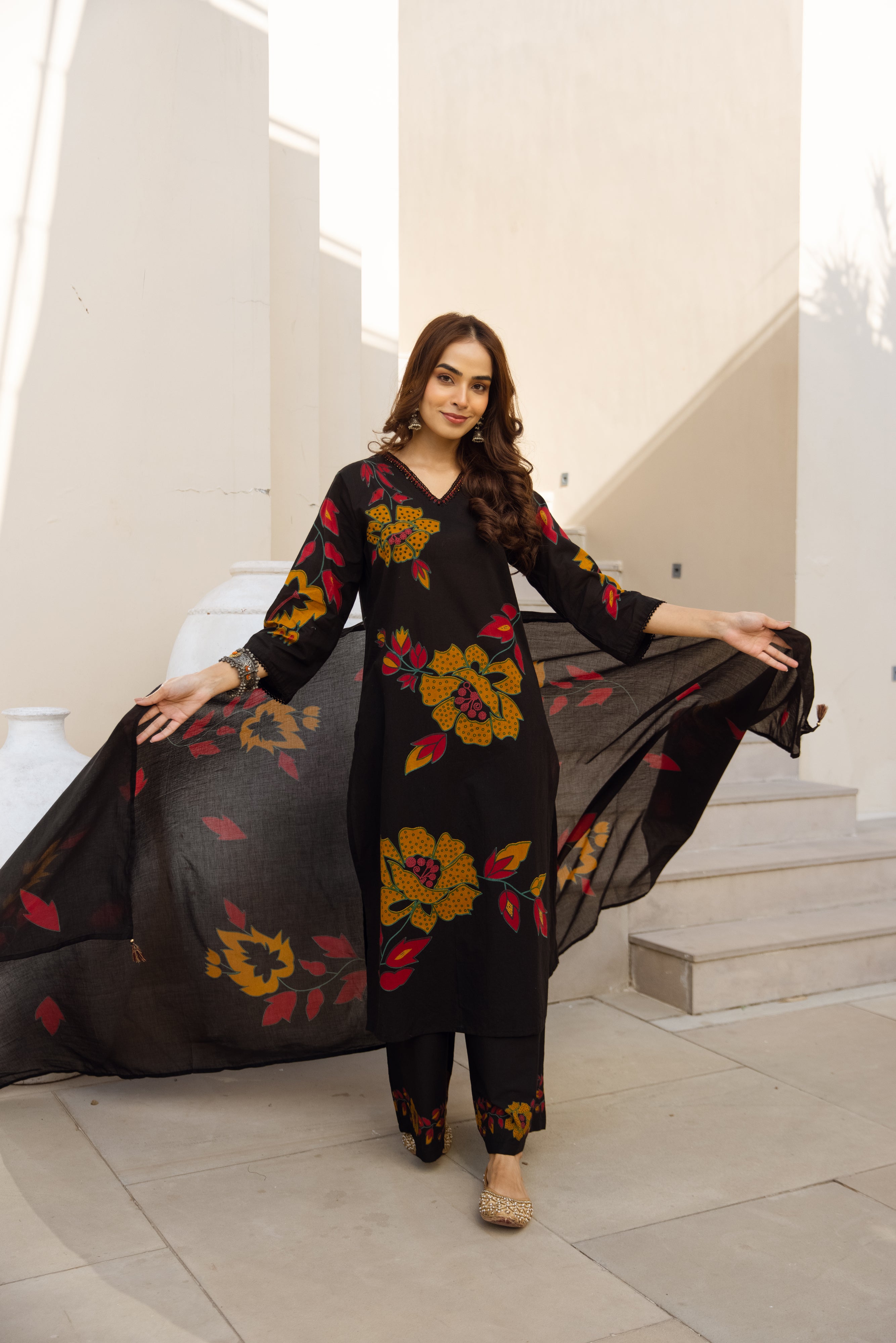 Ananya Cotton Printed Black 3-Piece Set (Devri – D.No 21002)