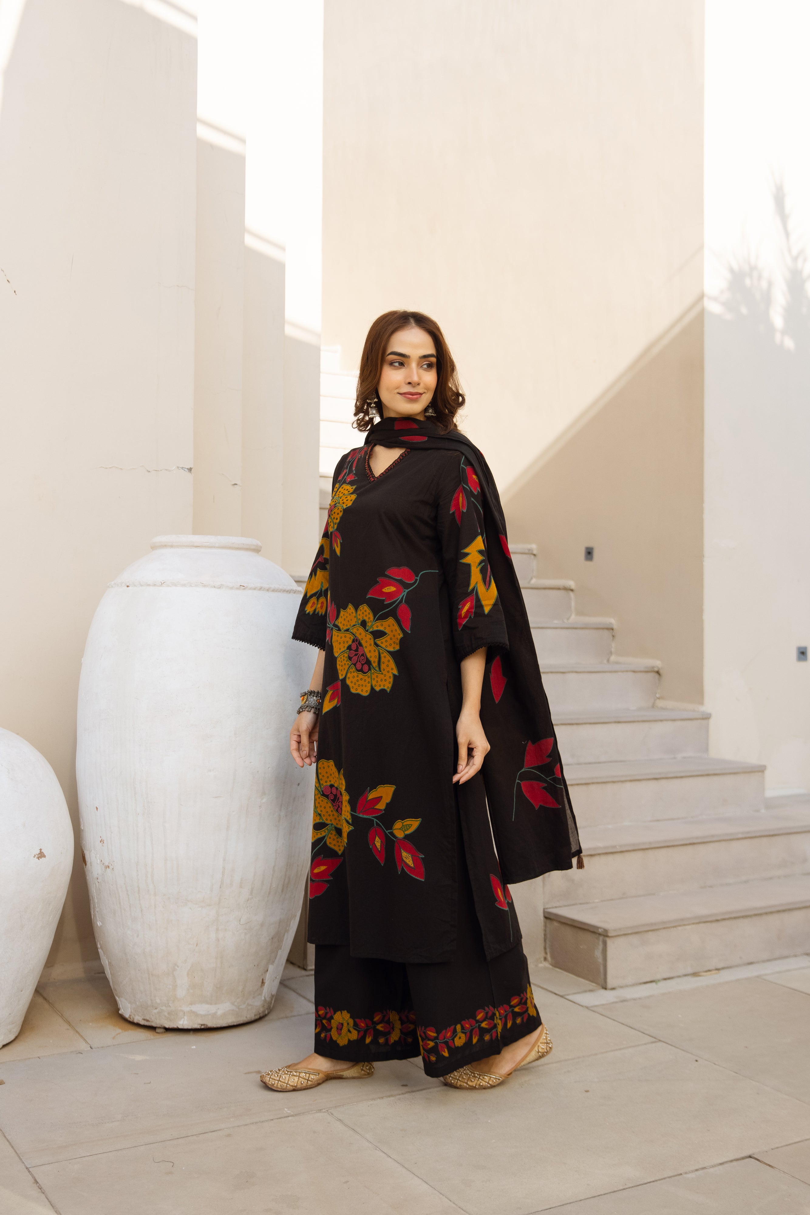 Ananya Cotton Printed Black 3-Piece Set (Devri – D.No 21002)