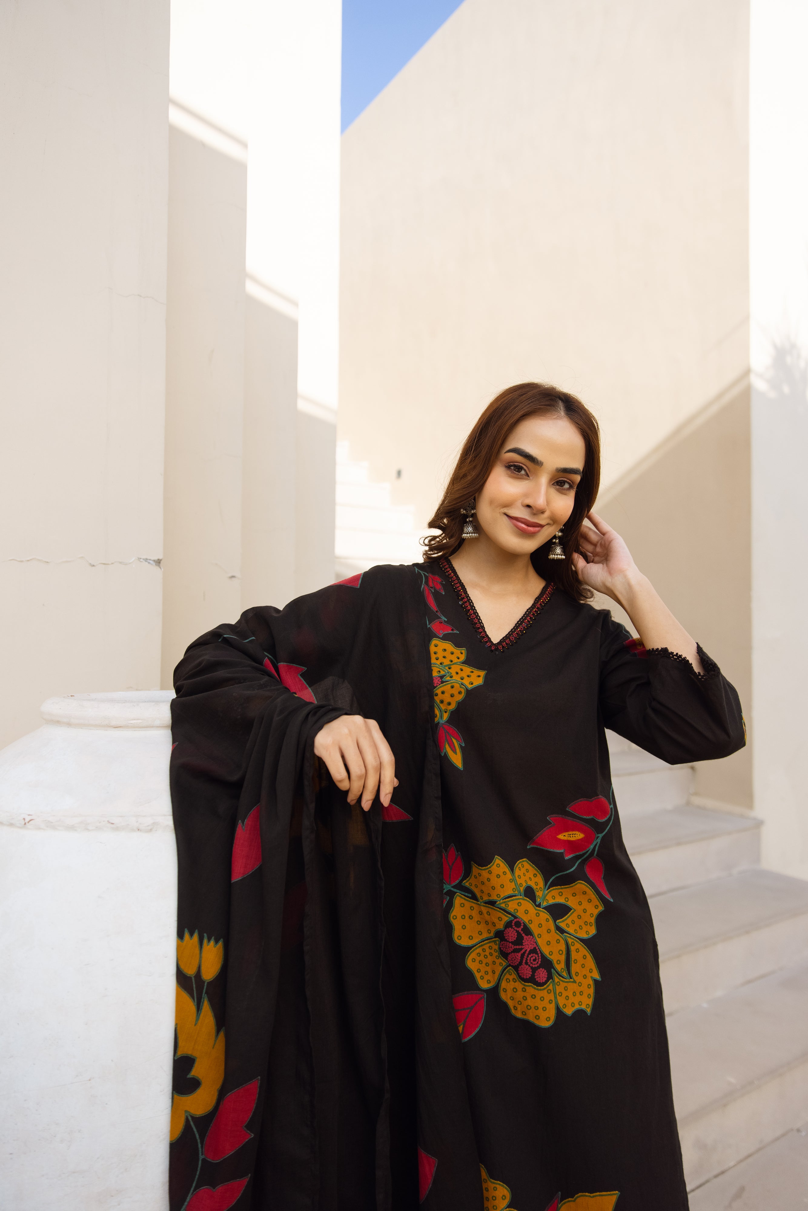 Ananya Cotton Printed Black 3-Piece Set (Devri – D.No 21002)