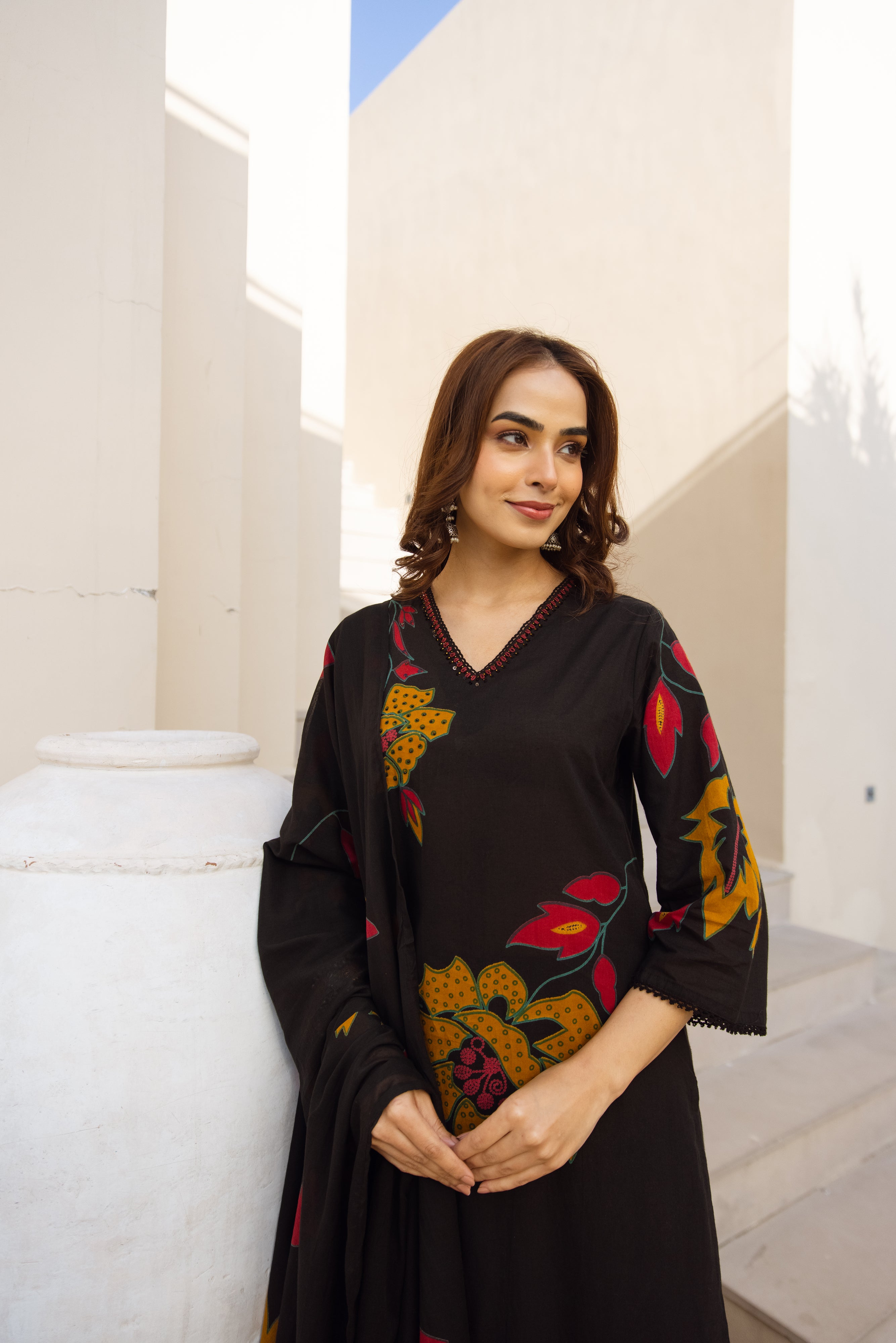 Ananya Cotton Printed Black 3-Piece Set (Devri – D.No 21002)