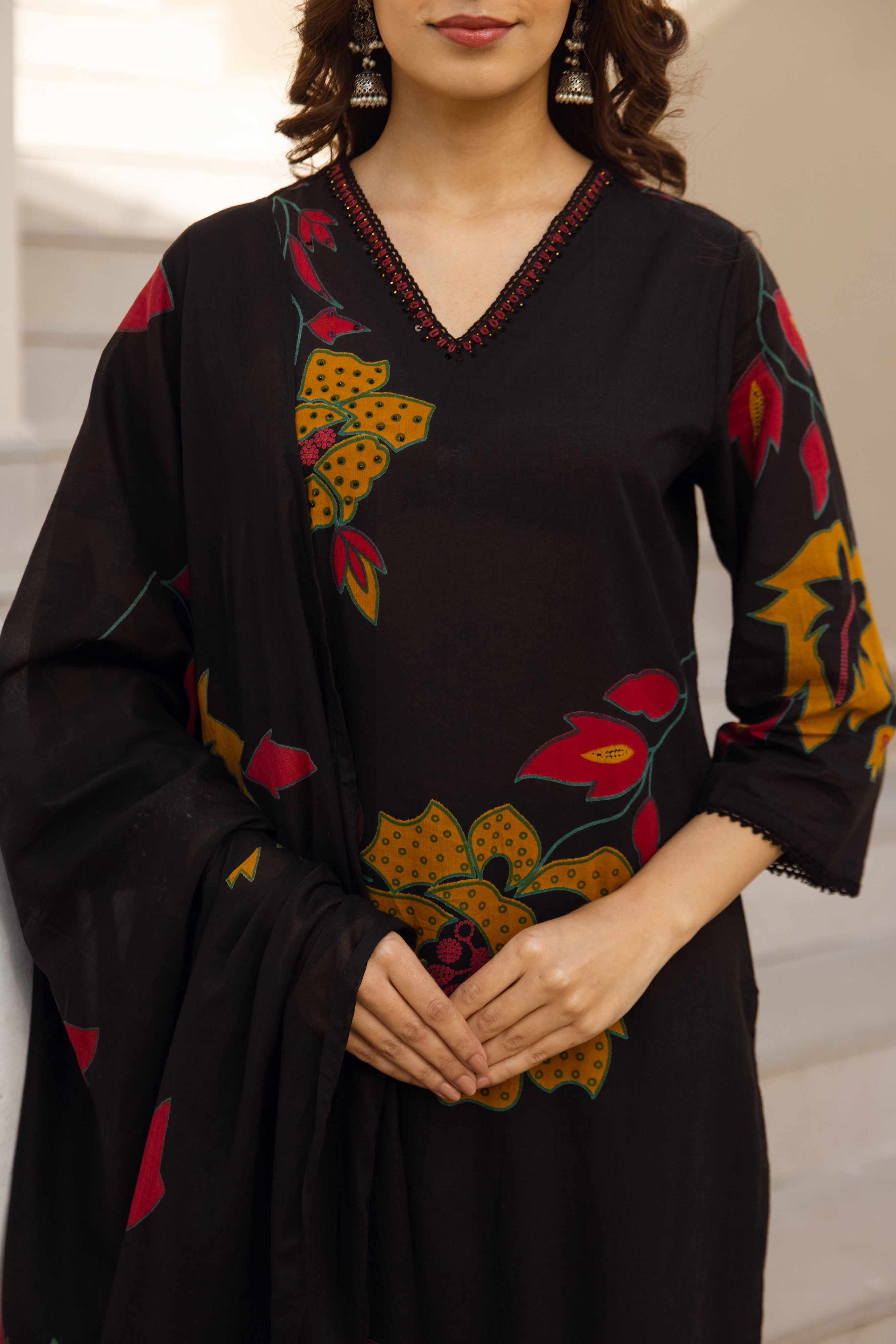 Ananya Cotton Printed Black 3-Piece Set (Devri – D.No 21002)