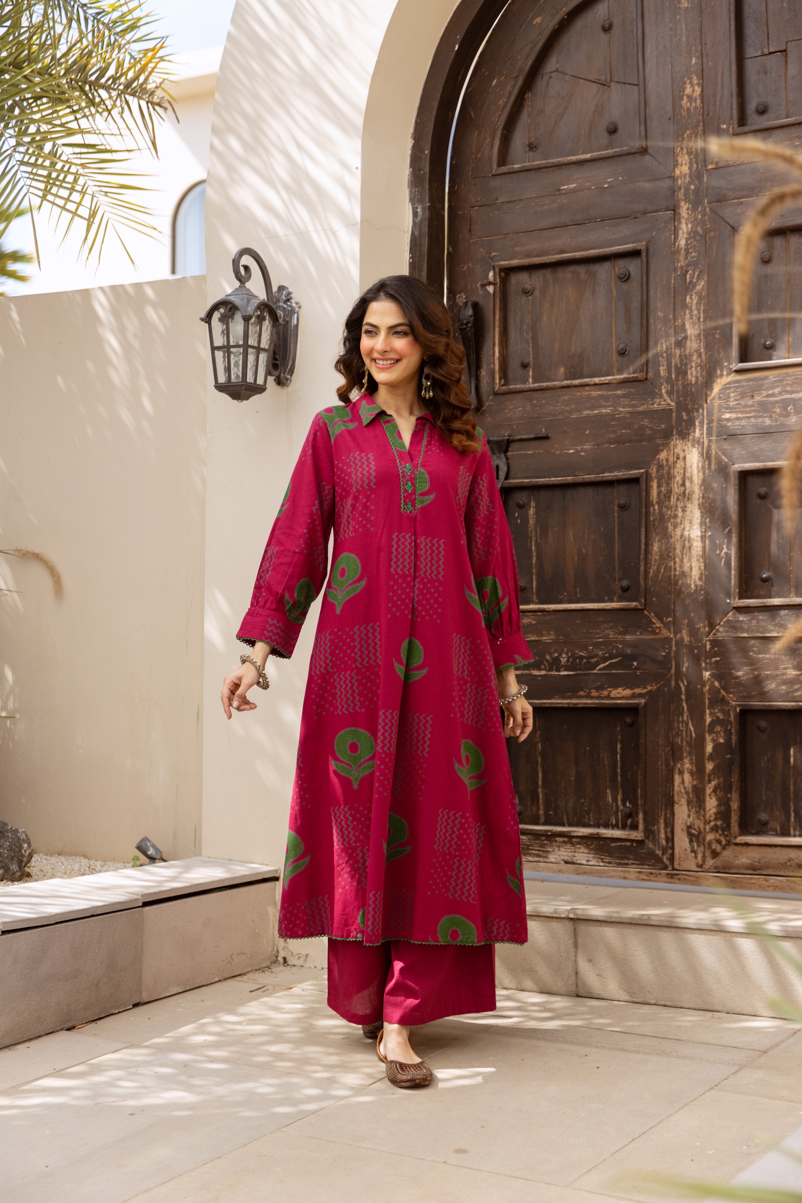 Ananya Cotton Printed Magenta & Emerald 2-Piece Set (Devri – D.No 20094)