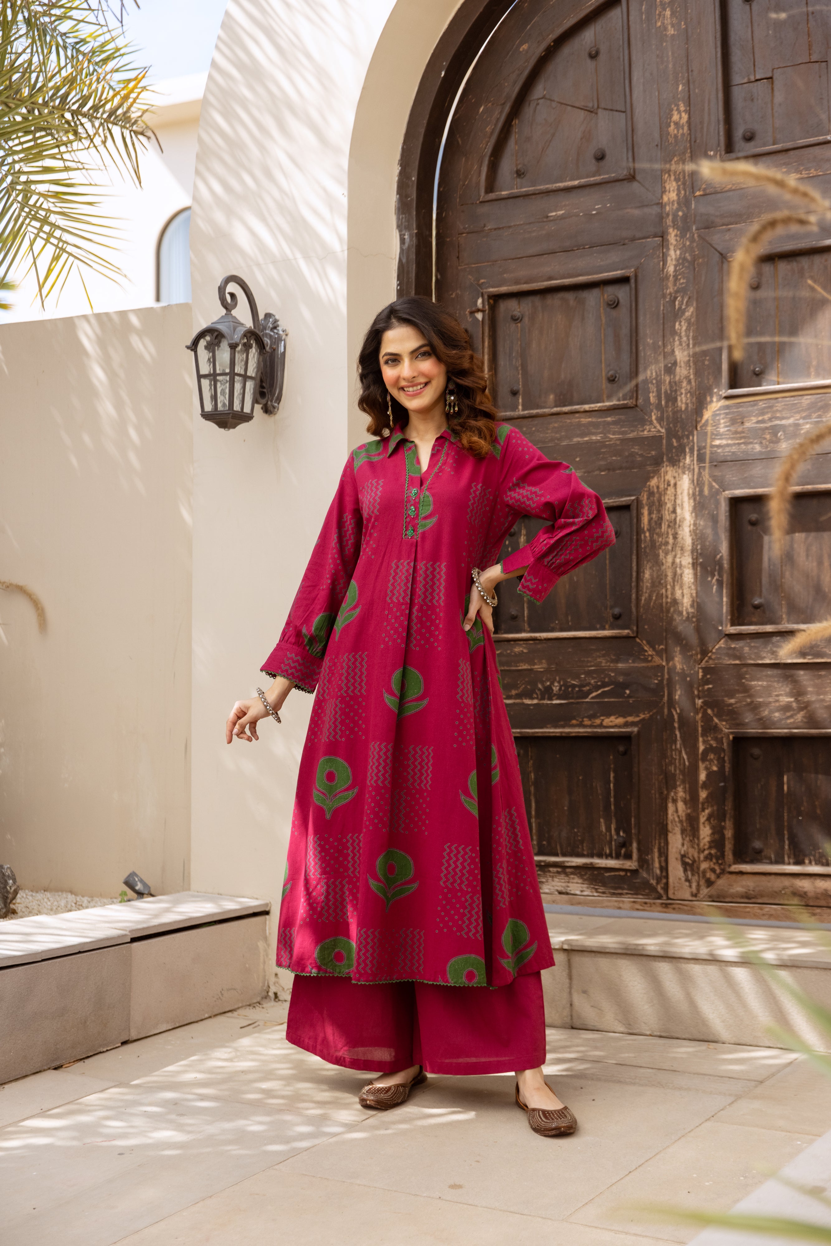 Ananya Cotton Printed Magenta & Emerald 2-Piece Set (Devri – D.No 20094)