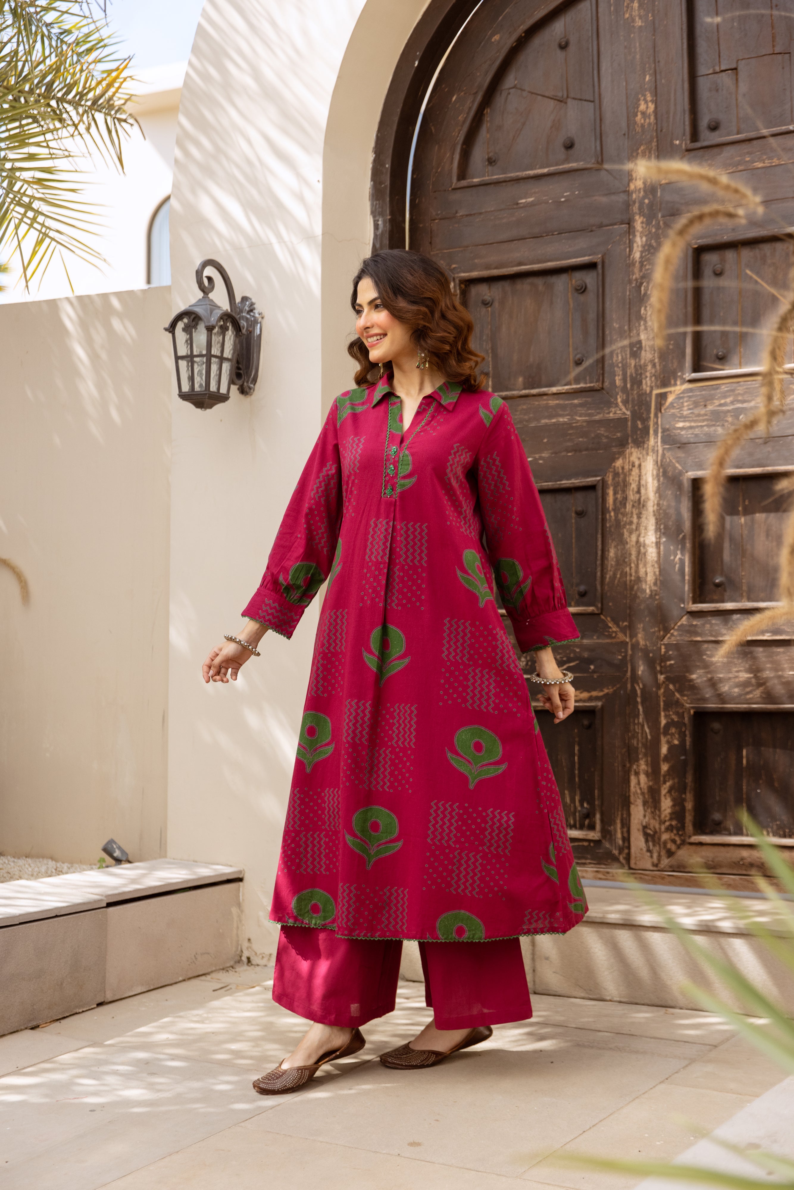 Ananya Cotton Printed Magenta & Emerald 2-Piece Set (Devri – D.No 20094)