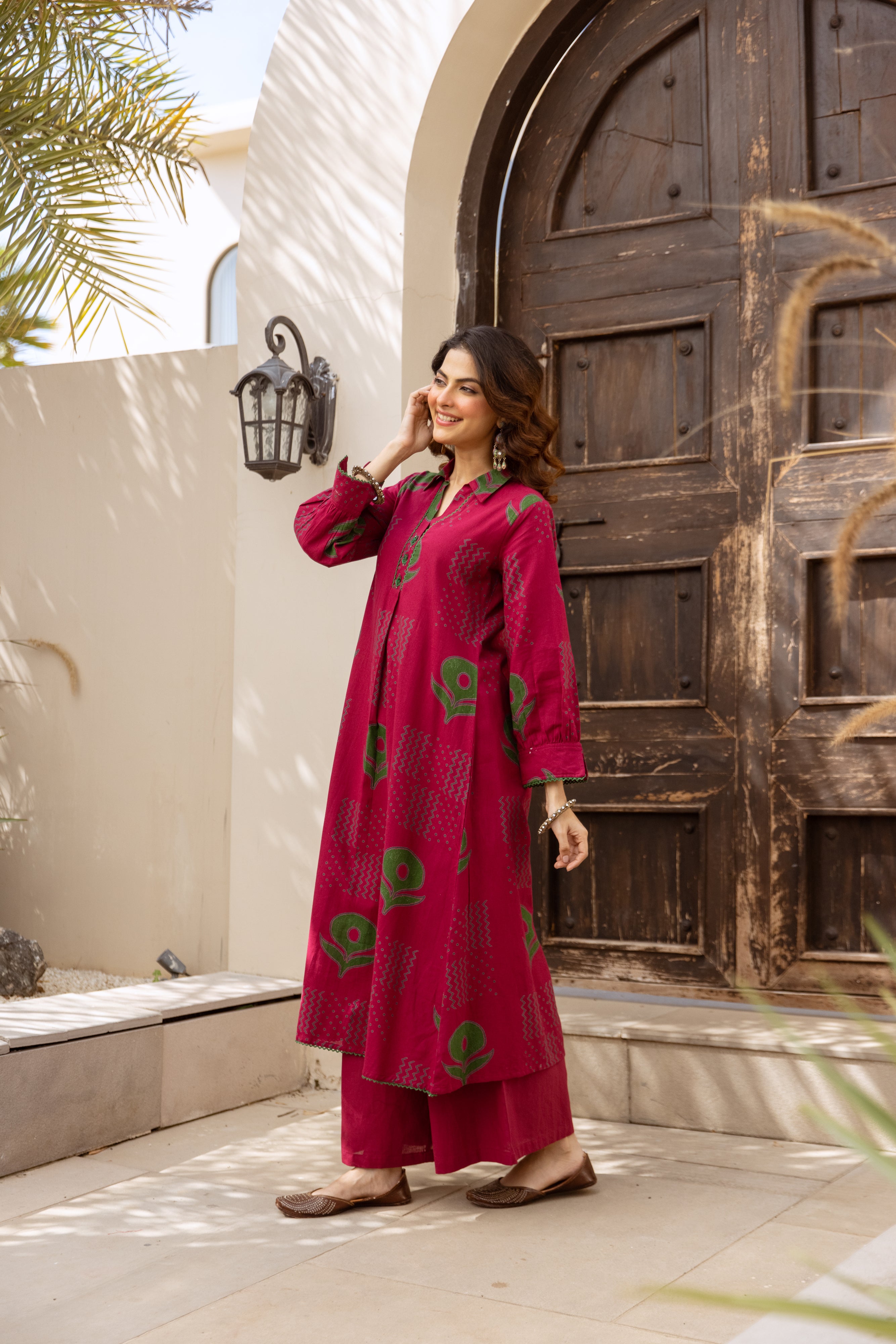 Ananya Cotton Printed Magenta & Emerald 2-Piece Set (Devri – D.No 20094)