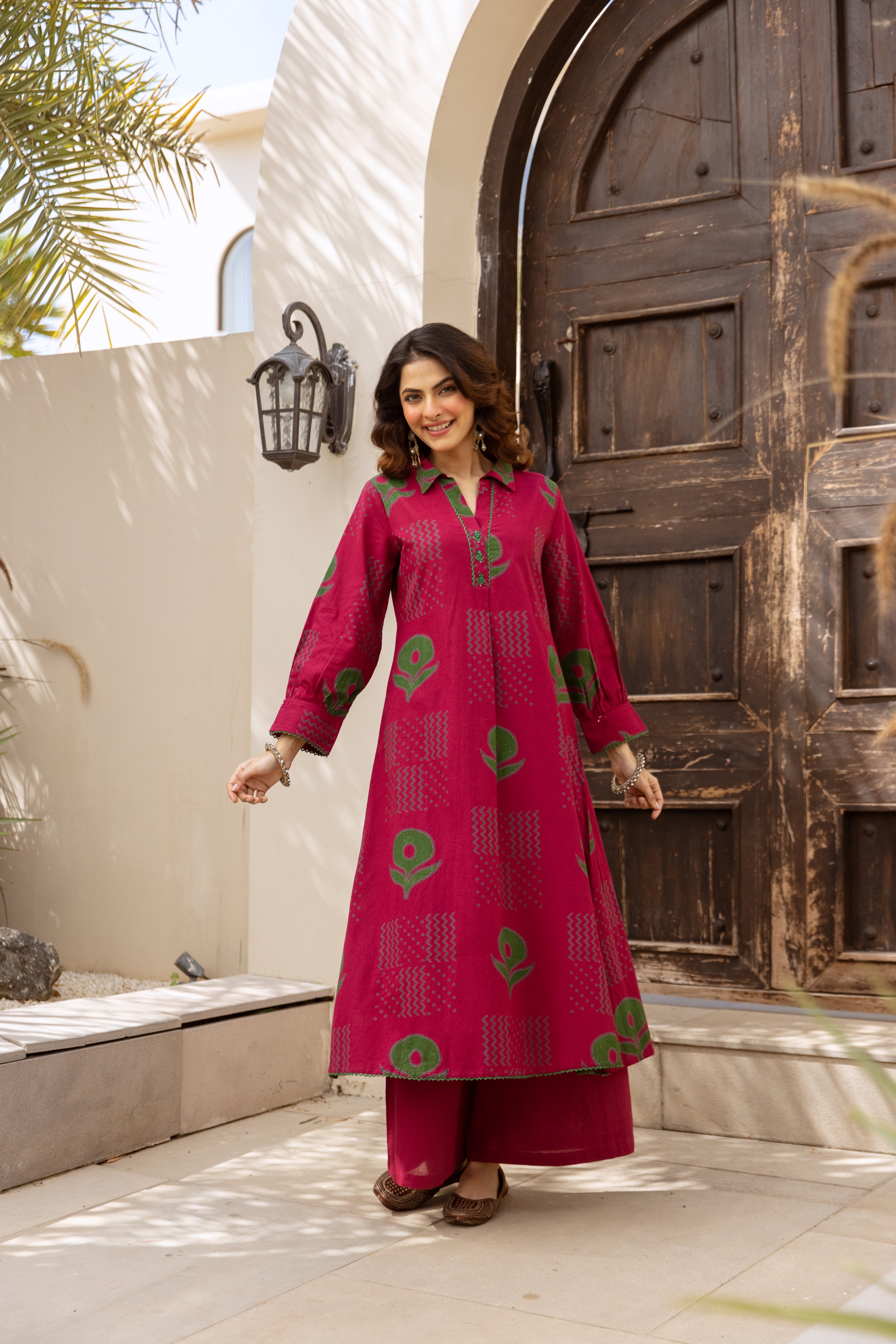 Ananya Cotton Printed Magenta & Emerald 2-Piece Set (Devri – D.No 20094)