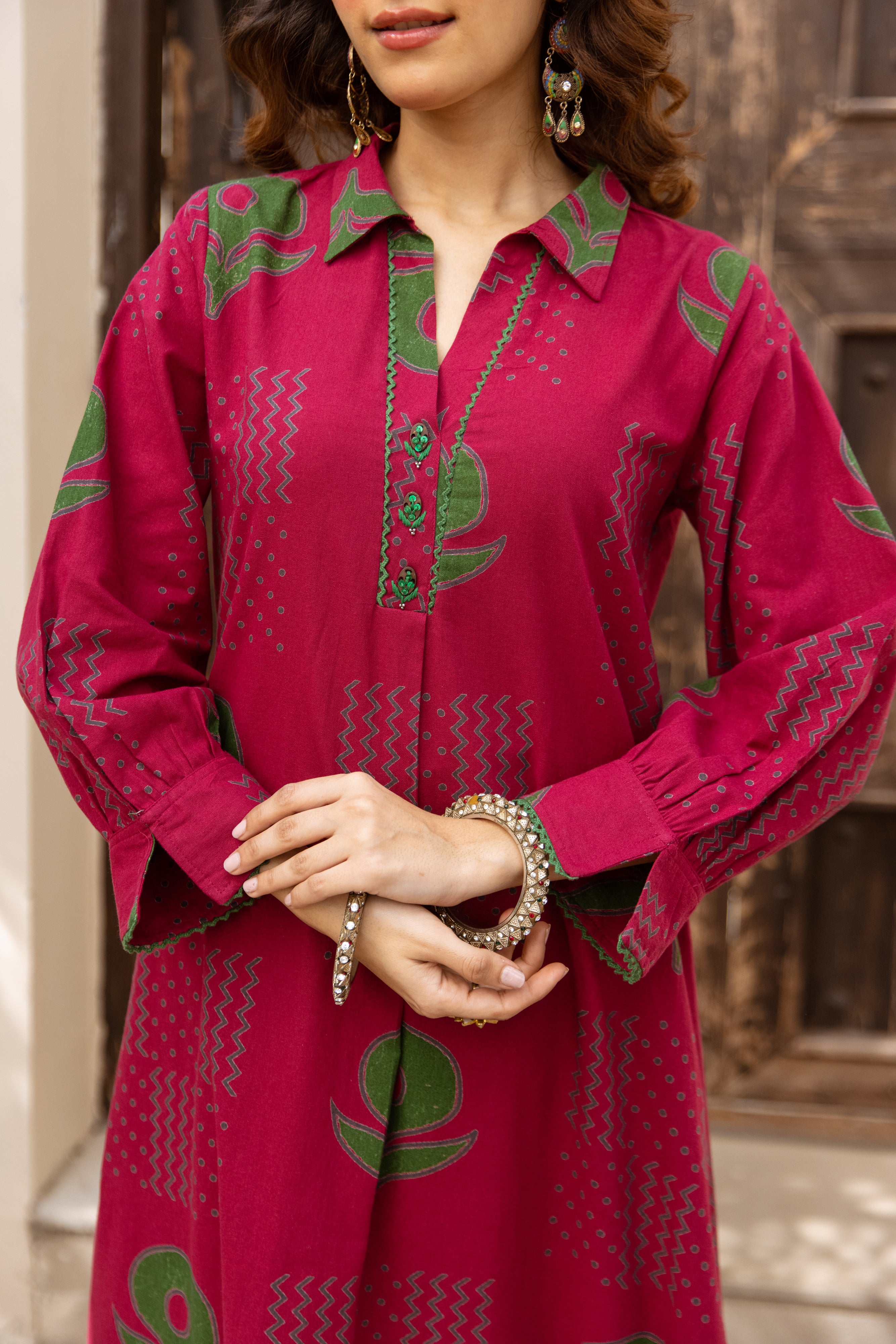 Ananya Cotton Printed Magenta & Emerald 2-Piece Set (Devri – D.No 20094)
