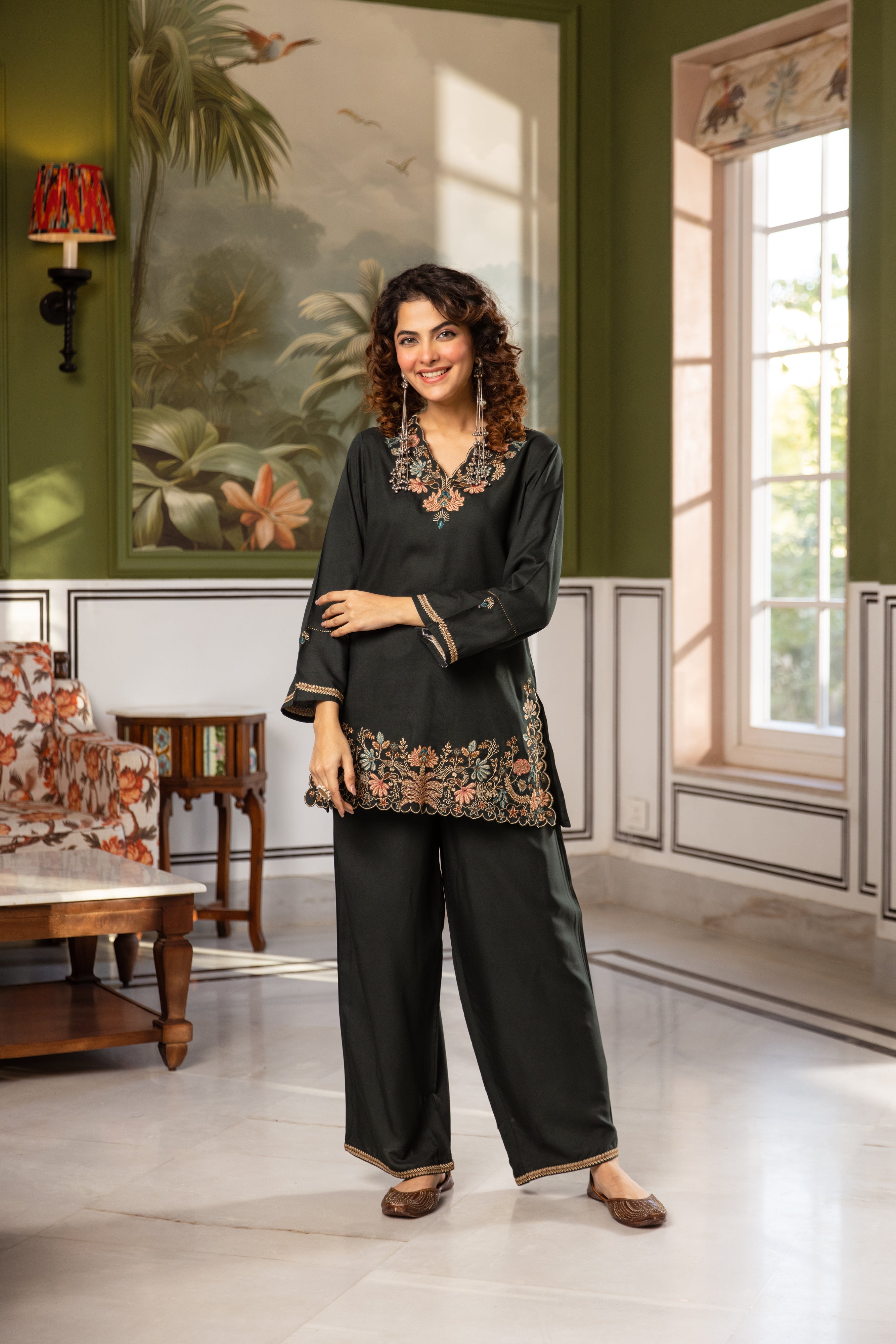 Meher German Reyon Embroidered Teal 2-Piece Set (Devri – D.No 20063)