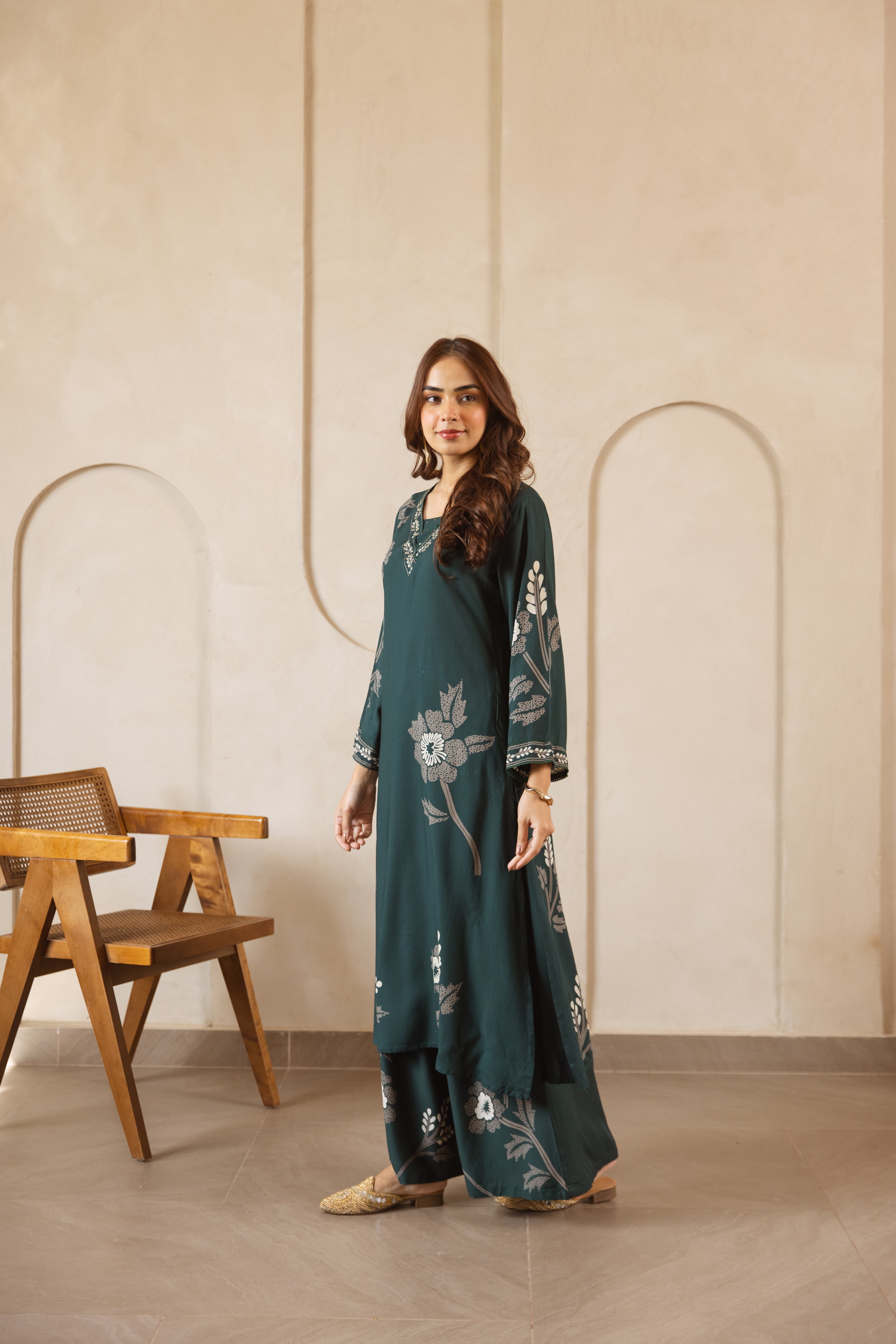 Kavya German Reyon Printed deep green 2-Piece Set (Devri – D.No 20071)