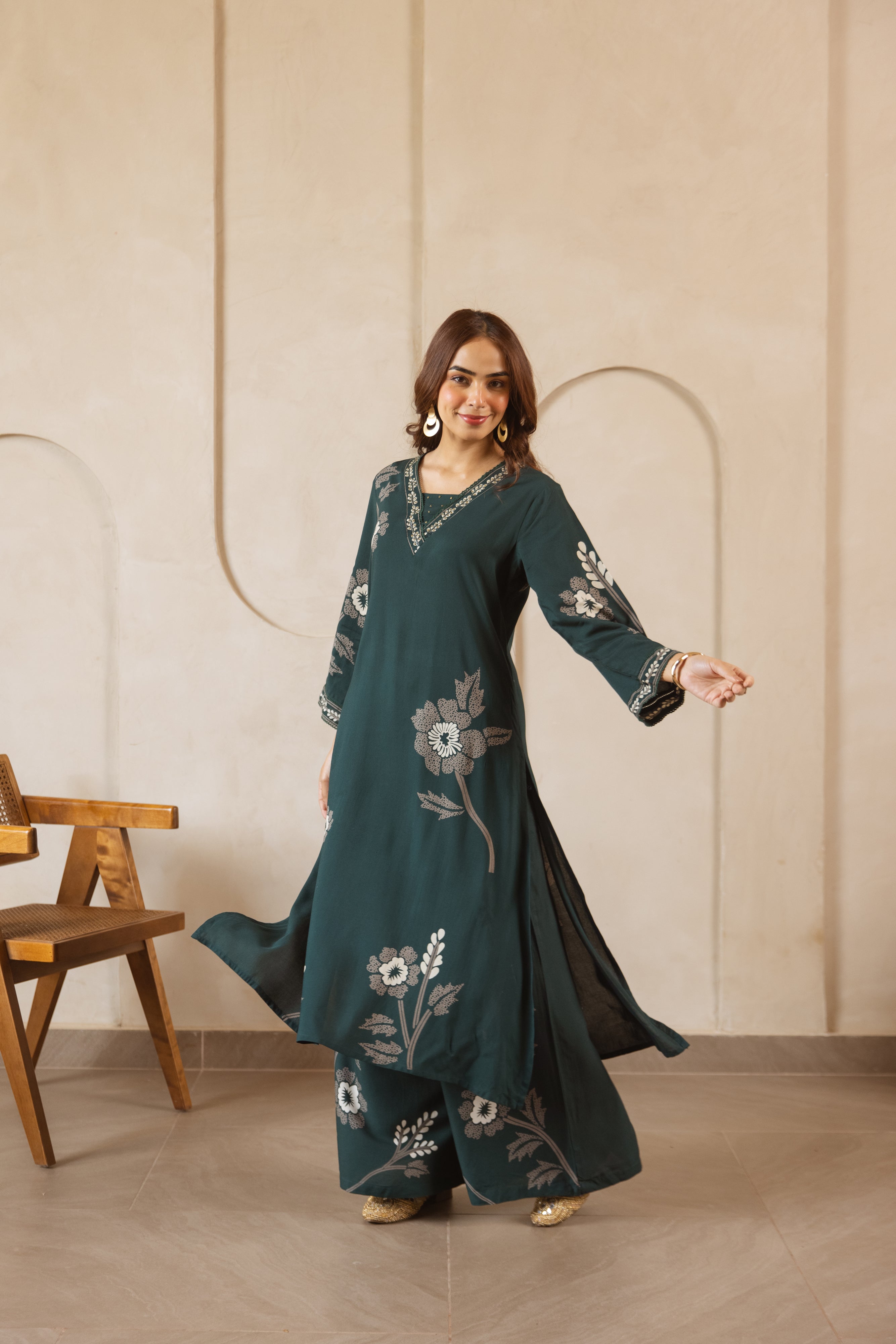 Kavya German Reyon Printed deep green 2-Piece Set (Devri – D.No 20071)