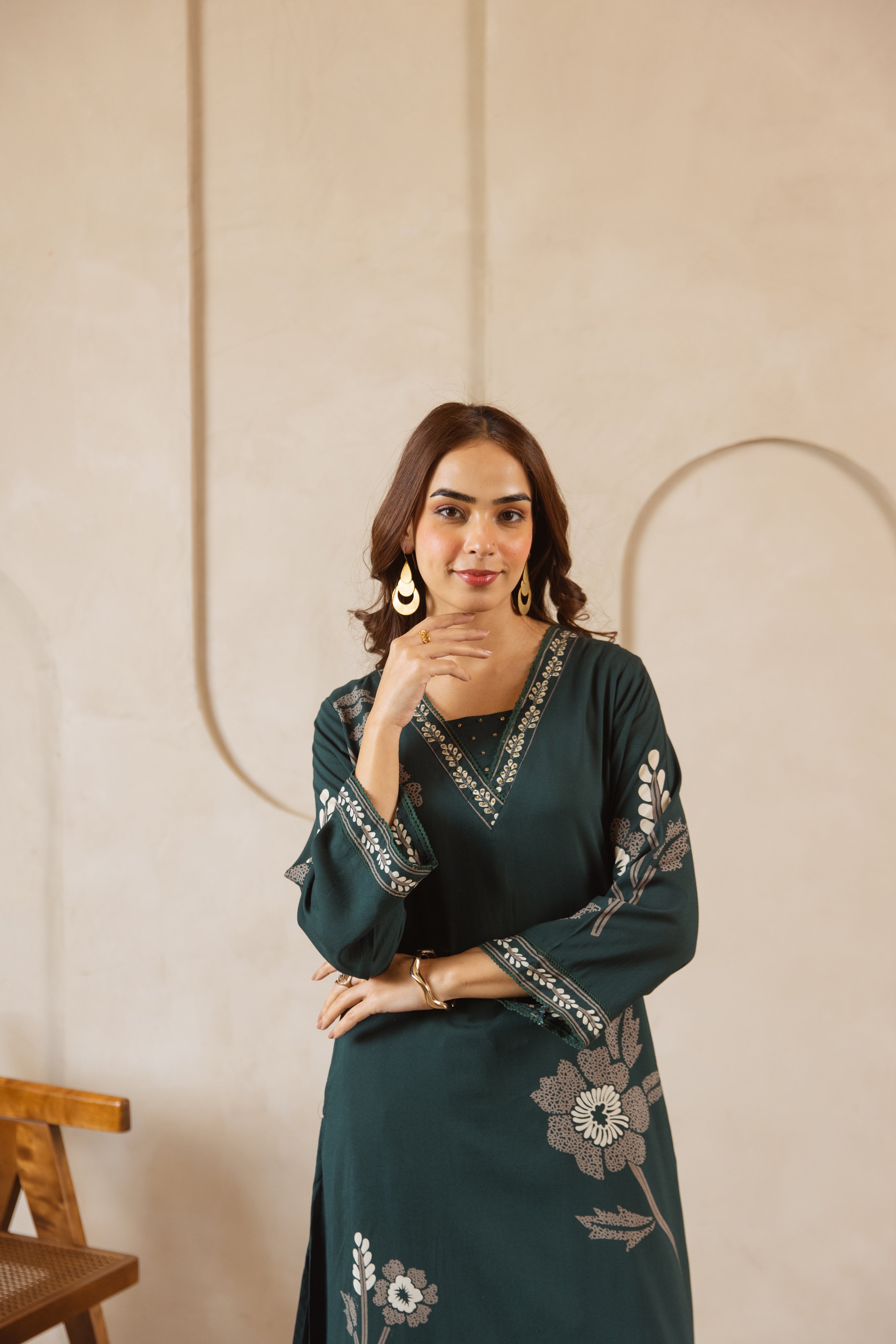 Kavya German Reyon Printed deep green 2-Piece Set (Devri – D.No 20071)