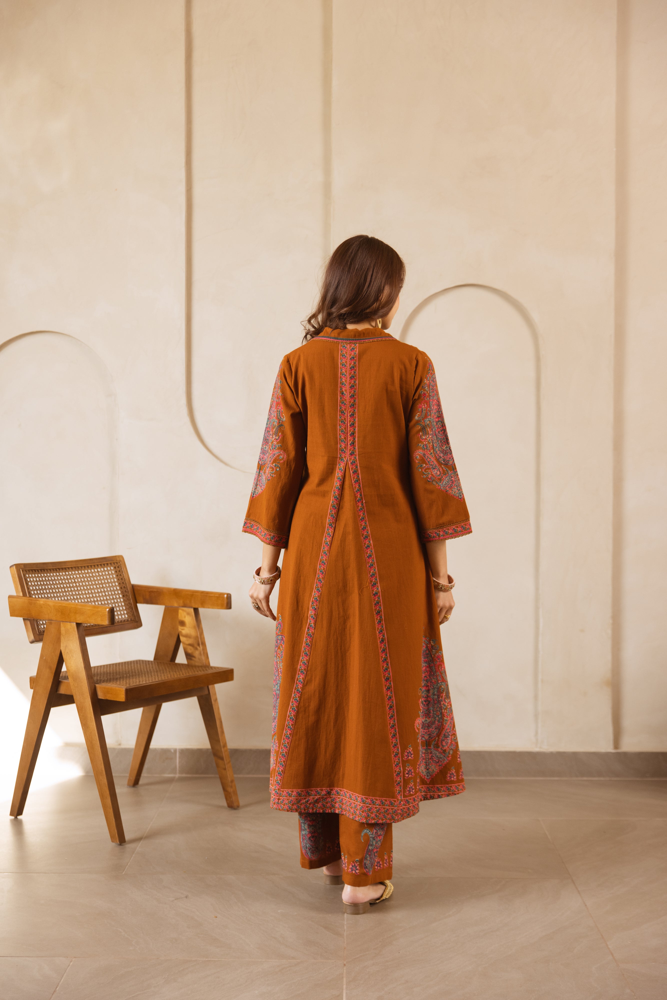 Zarmin Cotton Slub Printed Rust 2-Piece Set (Devri – D.No 21022)