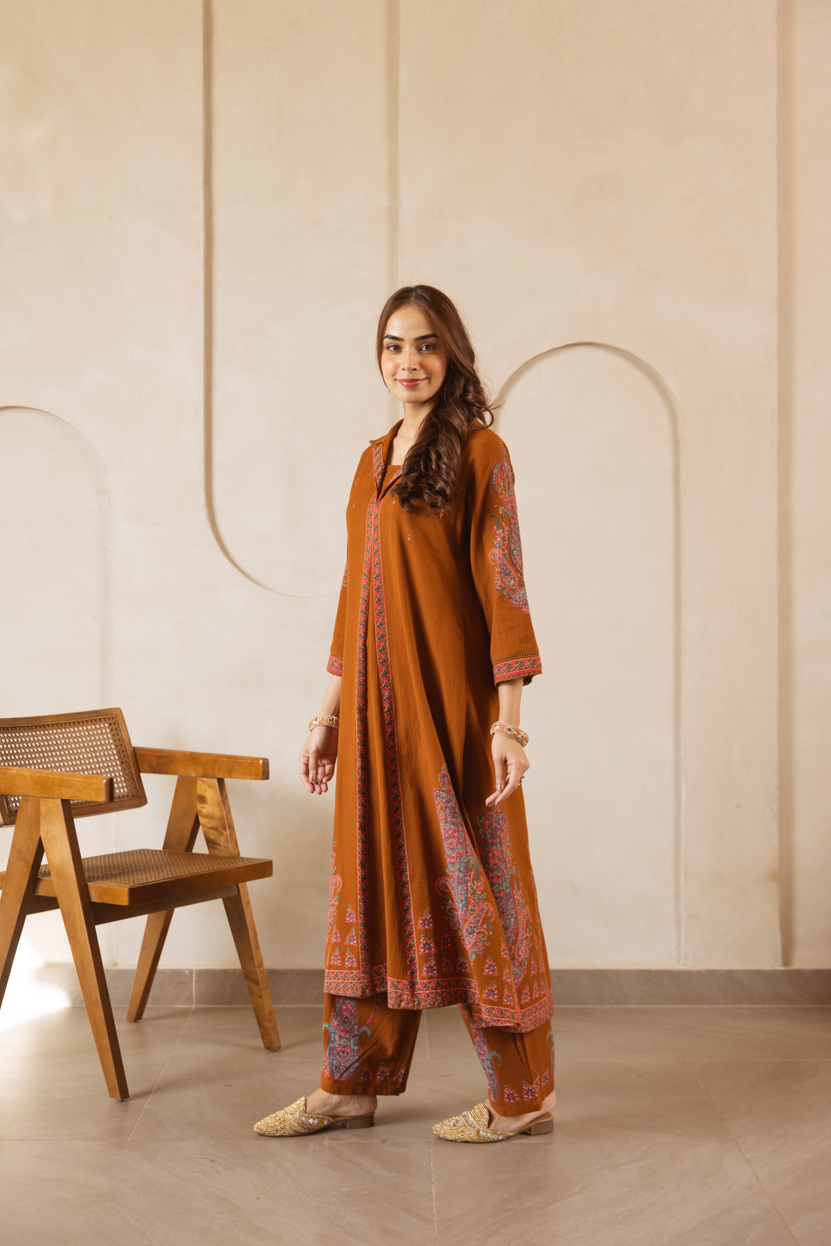 Zarmin Cotton Slub Printed Rust 2-Piece Set (Devri – D.No 21022)