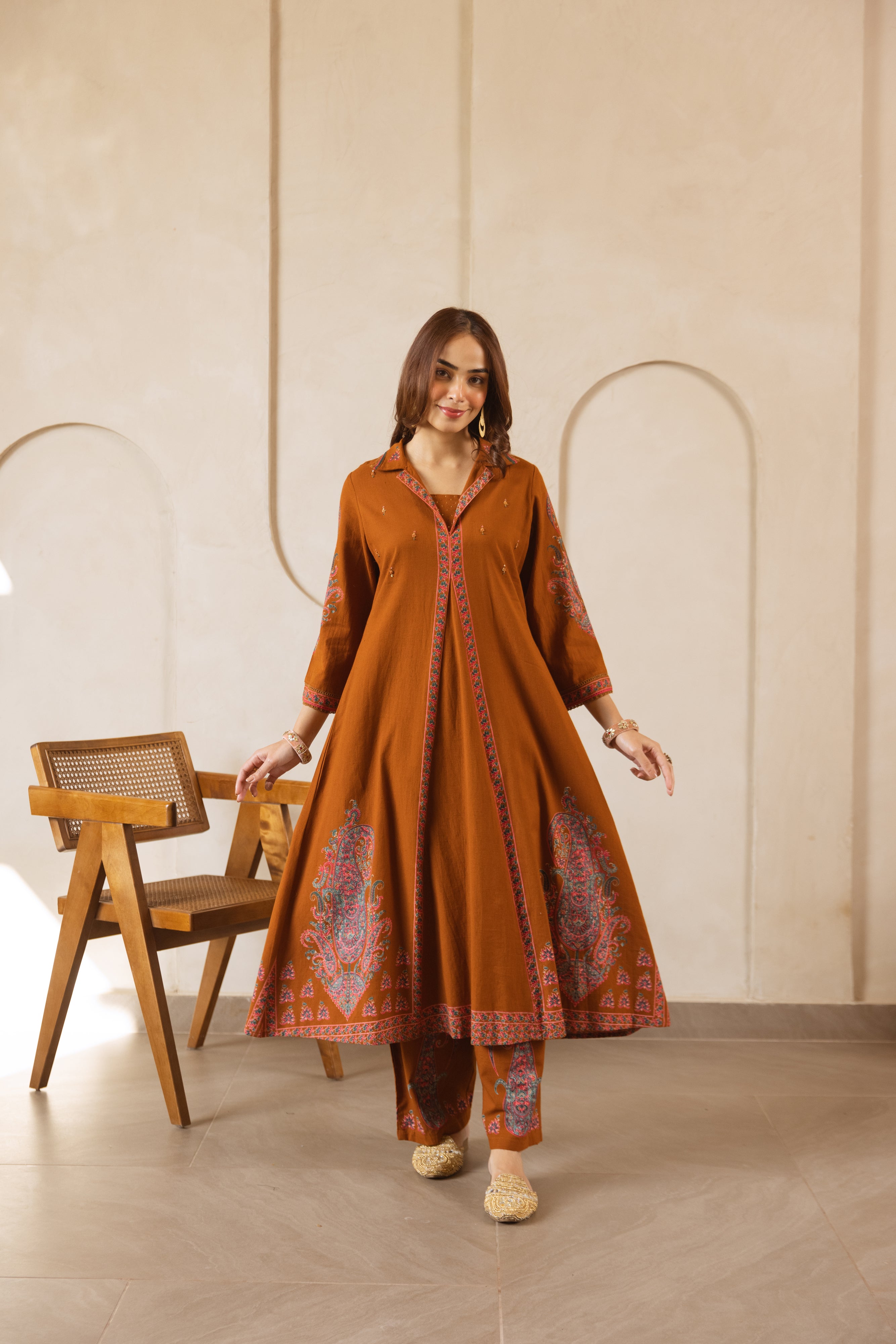 Zarmin Cotton Slub Printed Rust 2-Piece Set (Devri – D.No 21022)